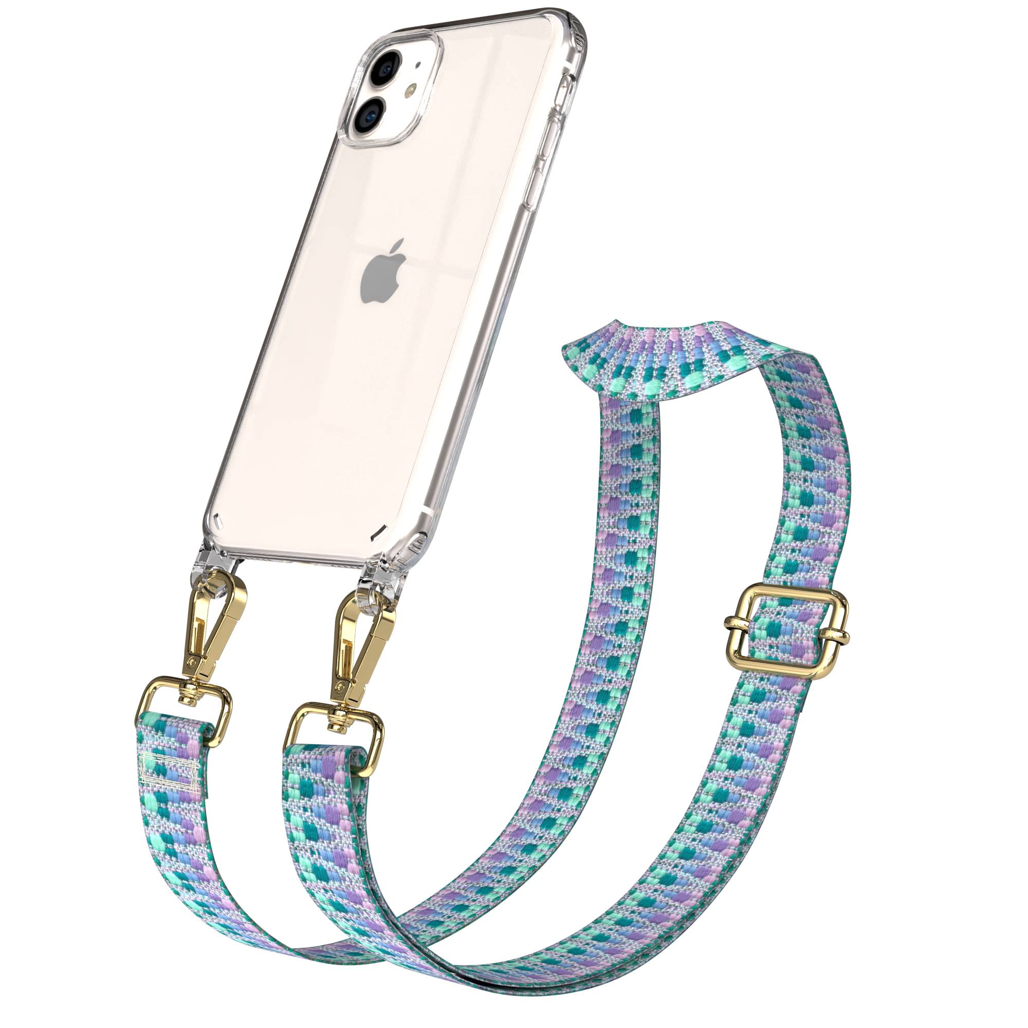 iPhone 11 Handykette verstellbar mit Boho Band Polyester Metallapplikationen