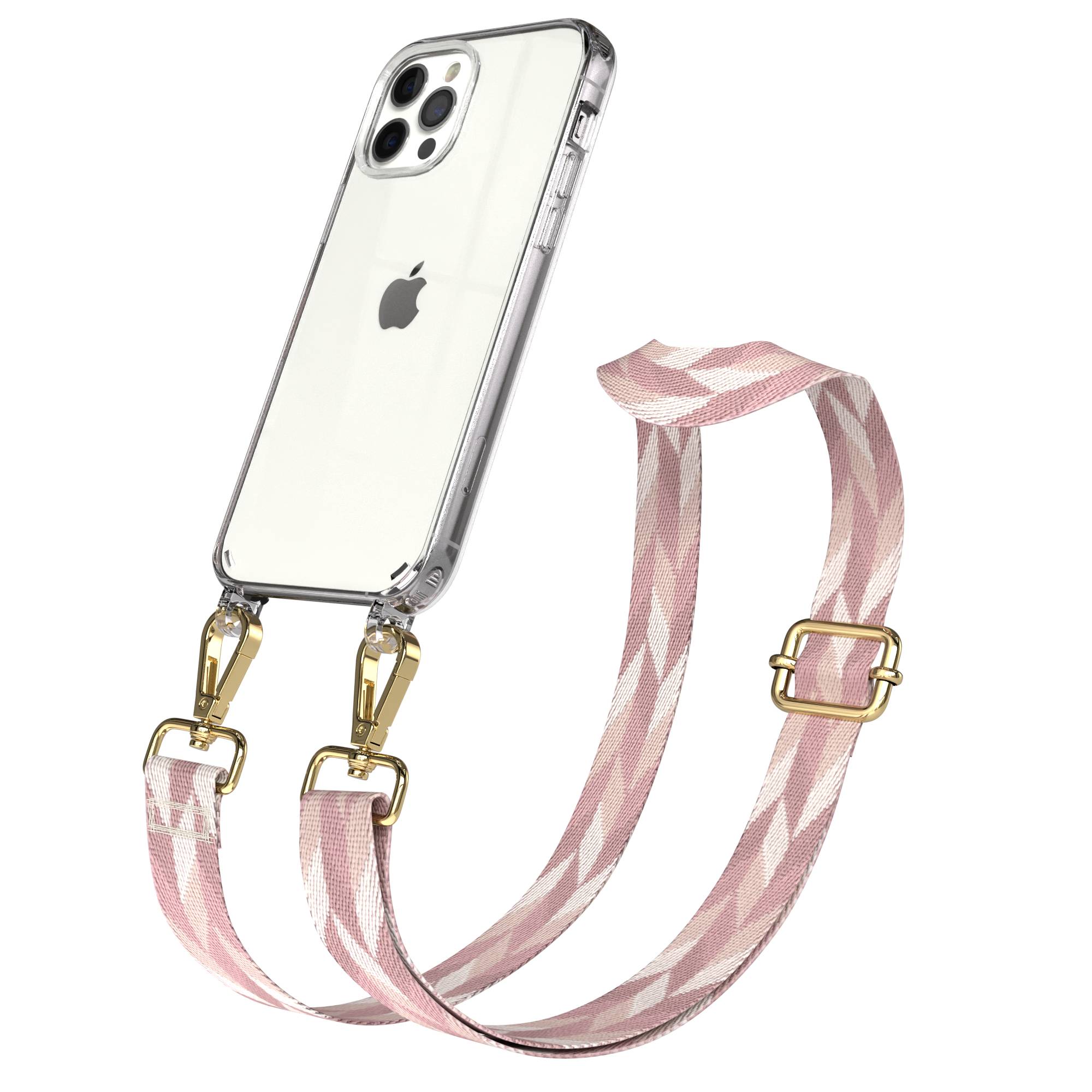 iPhone 12 Pro Handykette mit Boho Band und Metallapplikationen