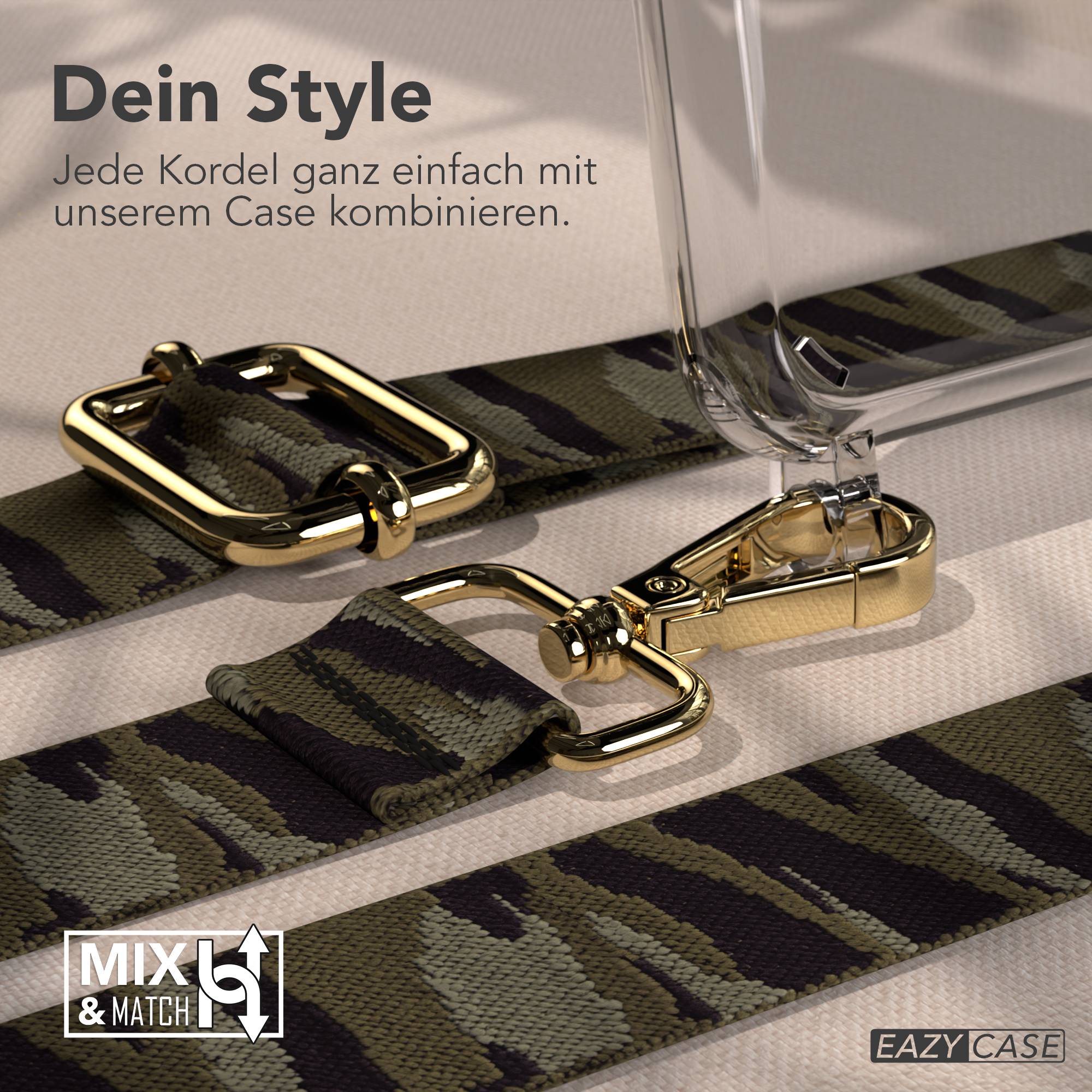 iPhone 11 Pro Handykette mit verstellbarem Boho Band EAZY CASE #farbe_grun-camouflage-metallfarbe-gold