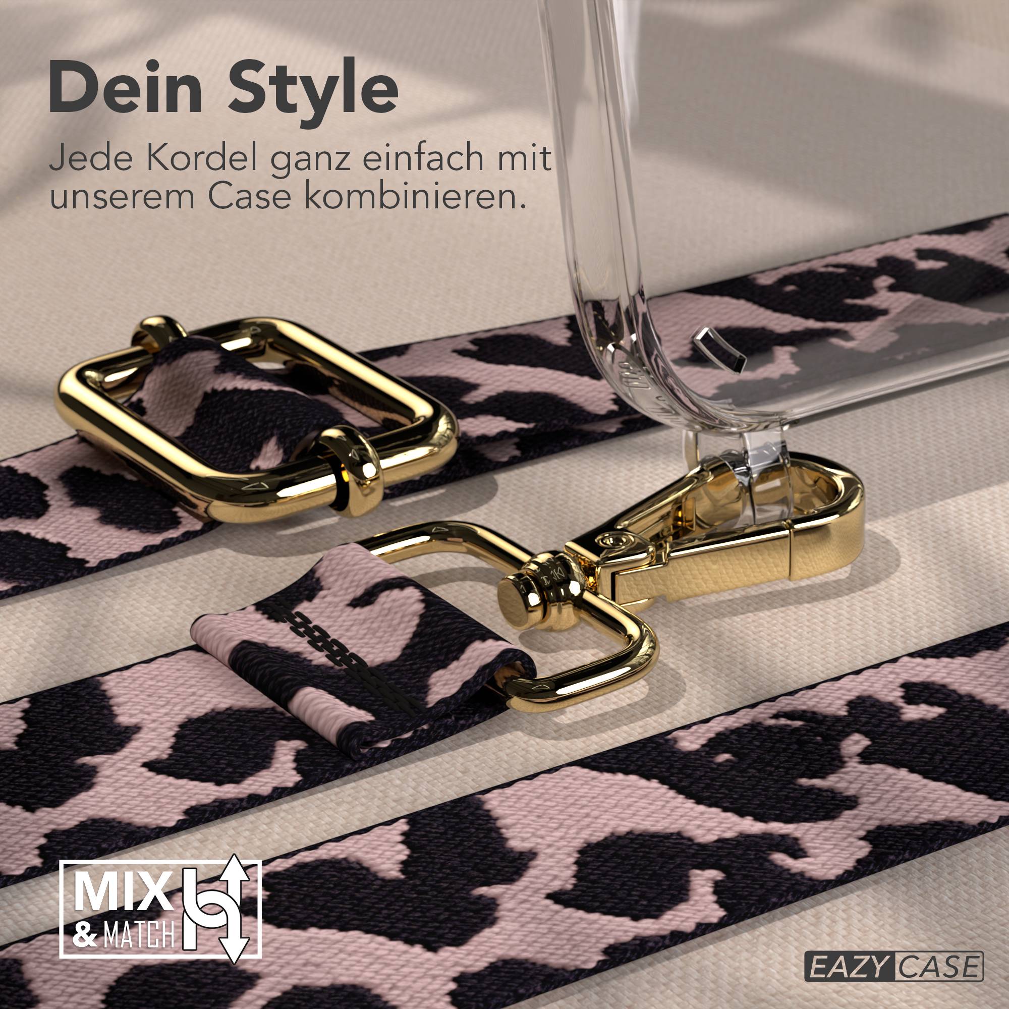 iPhone 12 Pro Max Handykette mit verstellbarem Boho Band von EAZY CASE #farbe_rosa-camouflage-metallfarbe-gold