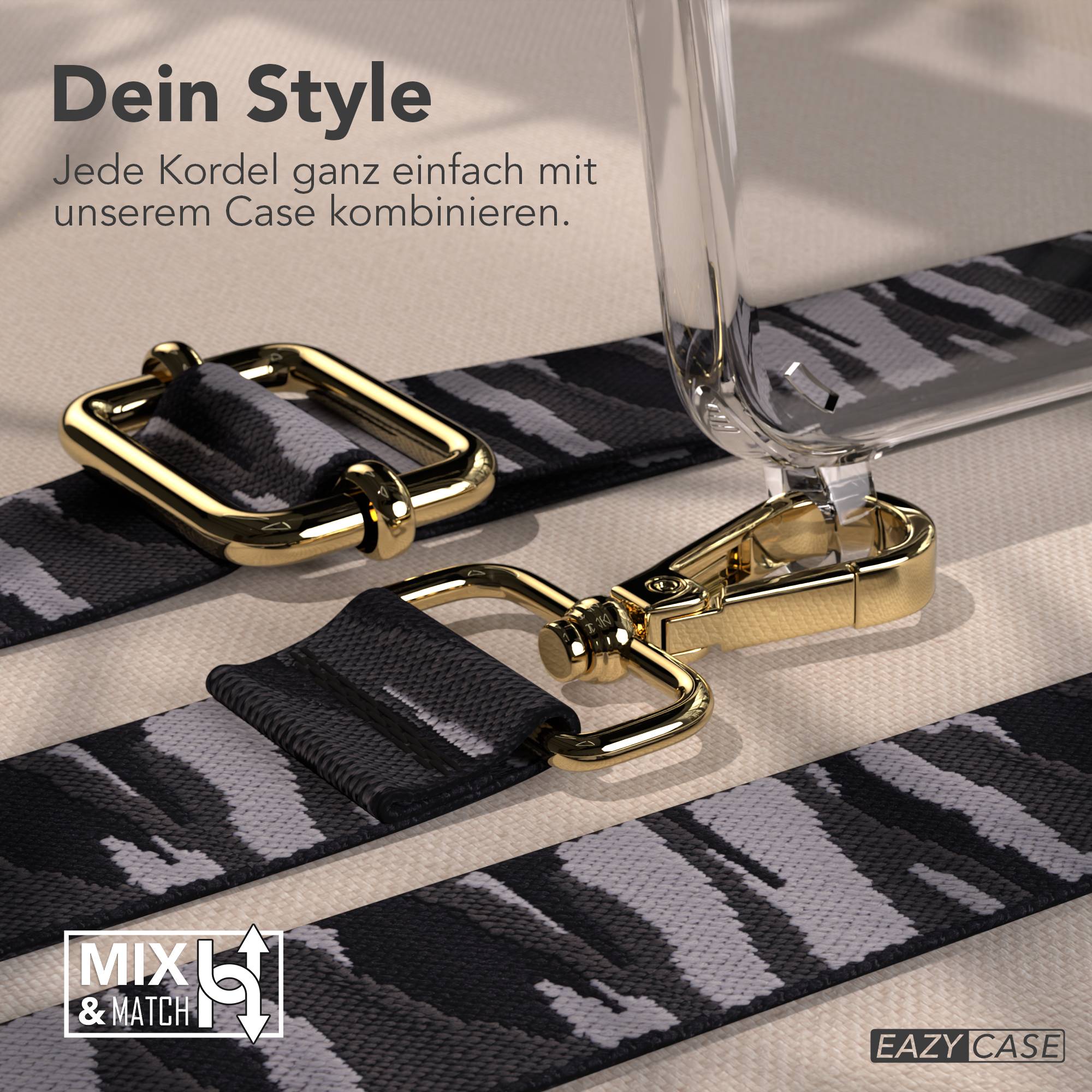 Samsung Galaxy S23 Handykette mit Boho Band und verstellbarem Riemen #farbe_grau-camouflage-metallfarbe-gold