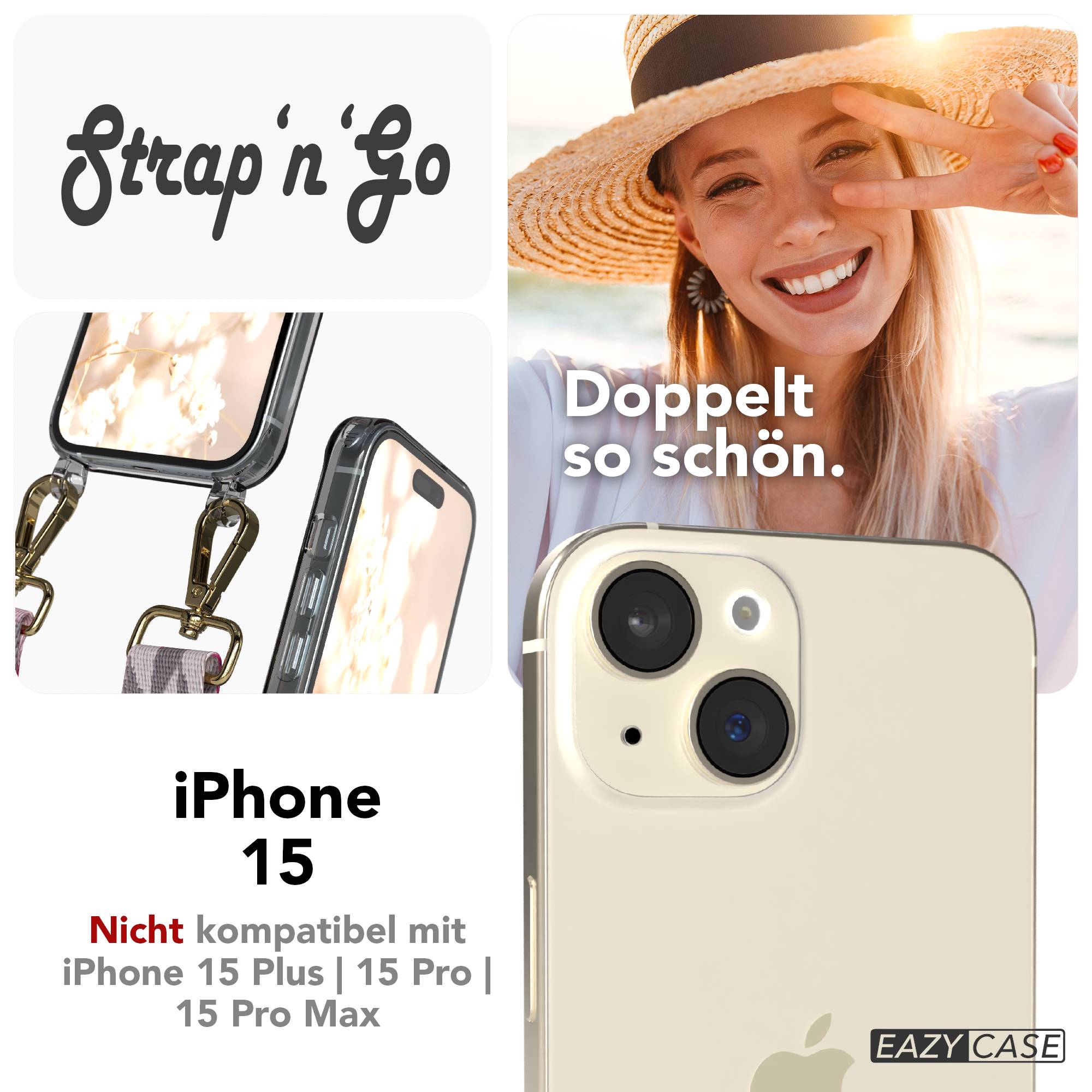 Apple iPhone 15 Handykette mit verstellbarem Boho Band zum Umhängen