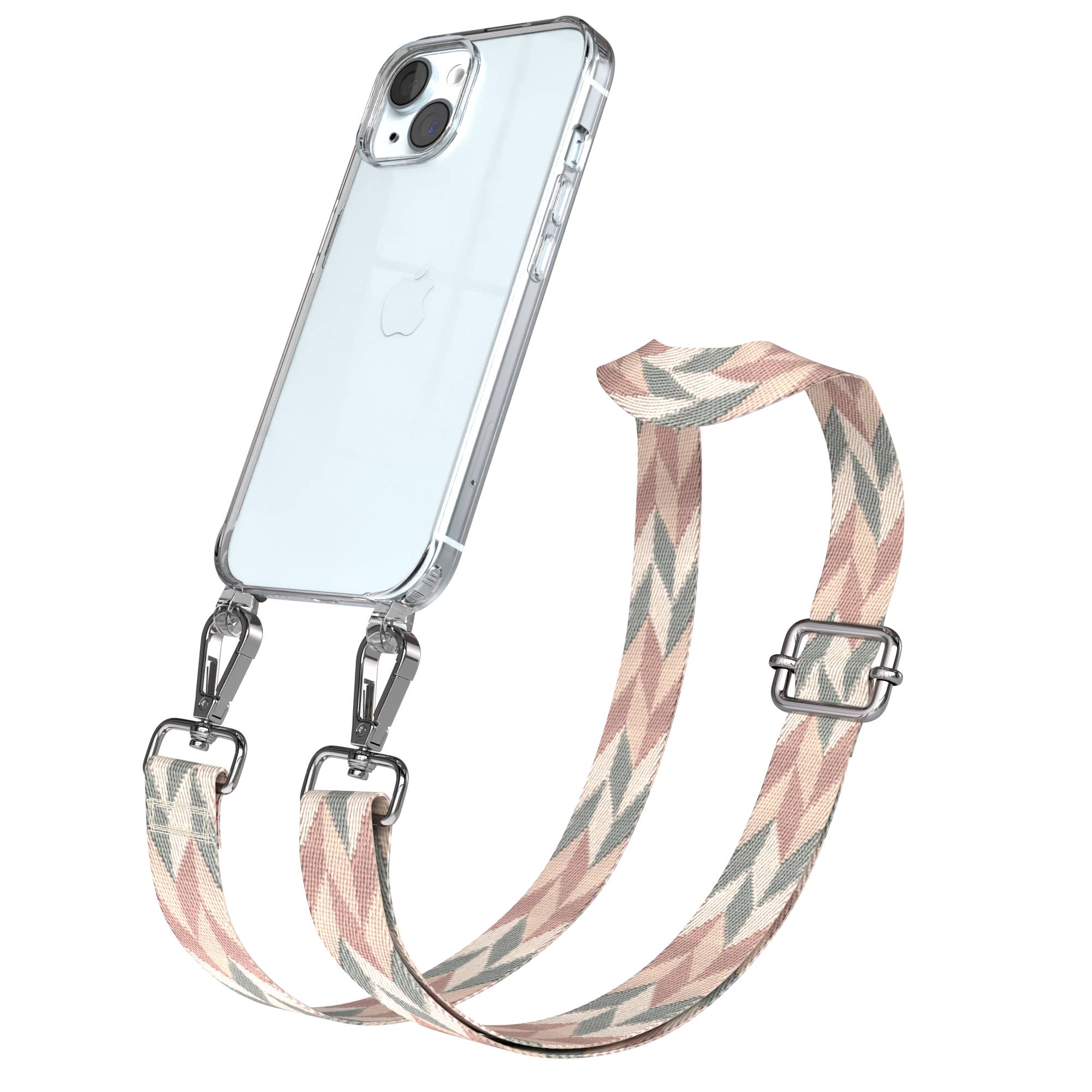 Apple iPhone 15 Handykette mit verstellbarem Boho Band zum Umhängen