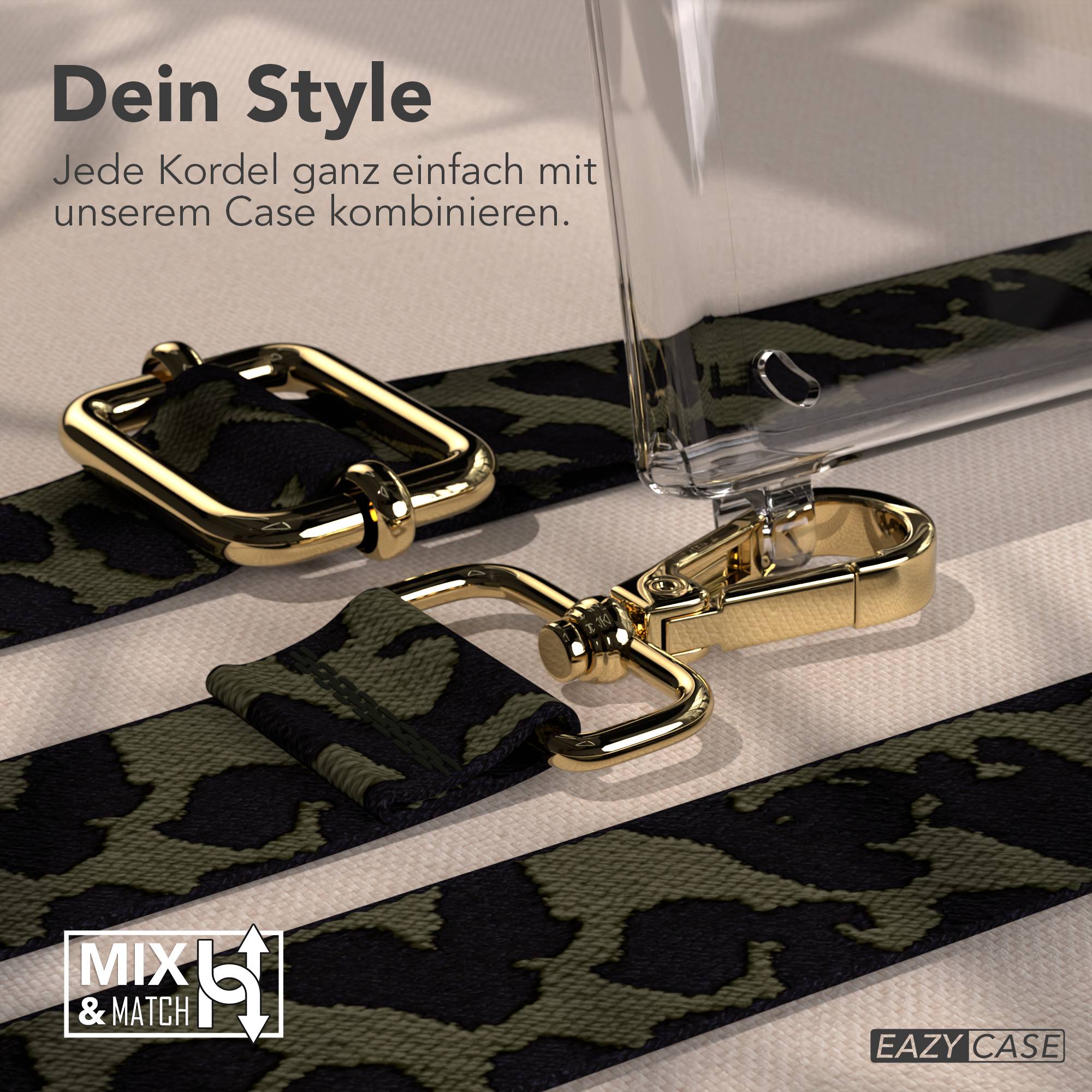 Samsung Galaxy S24 Ultra Handykette mit Boho Band zum Umhängen #farbe_dunkelgrun-camouflage-metallfarbe-gold