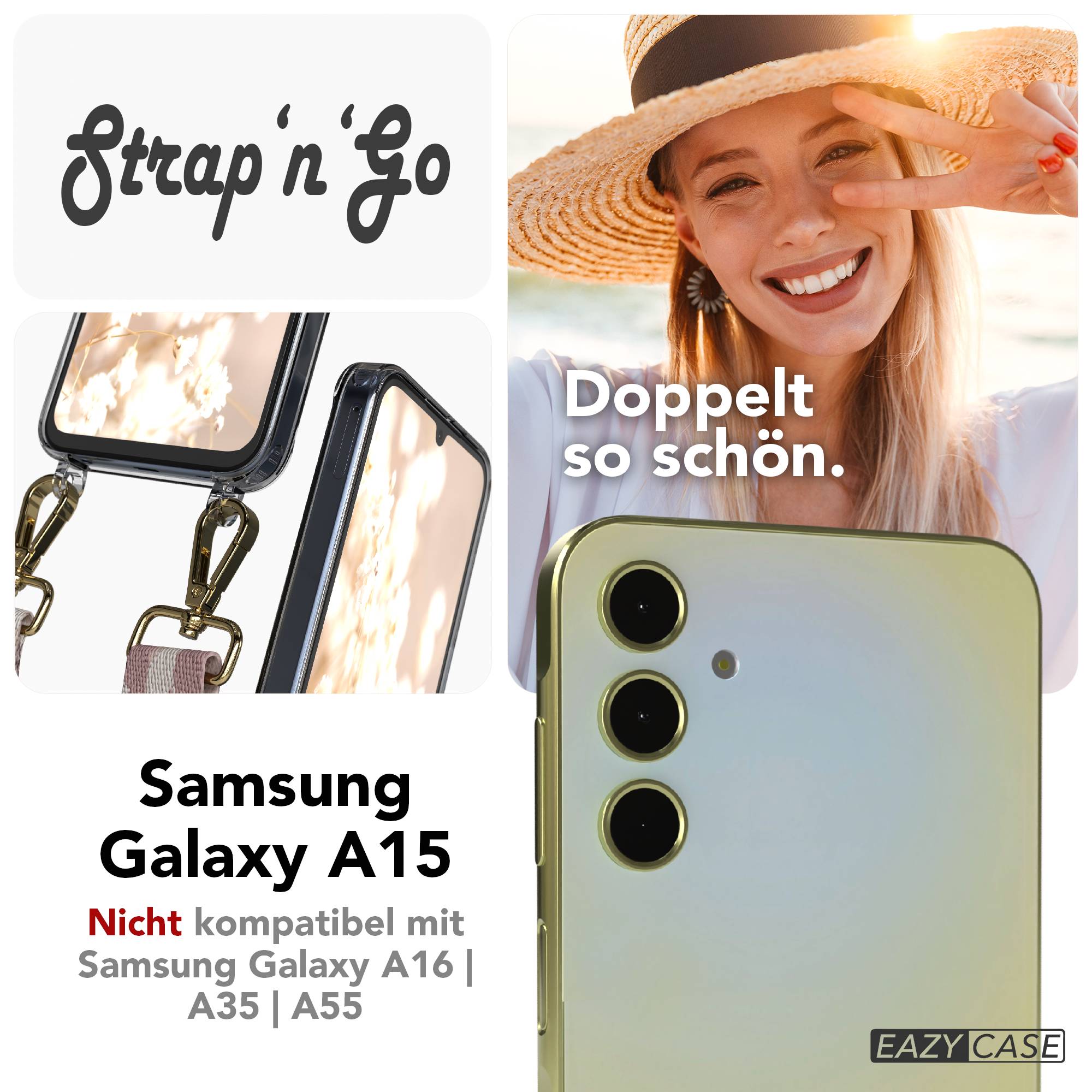 Samsung Galaxy A15 Handykette mit verstellbarem Boho Band zum Umhängen