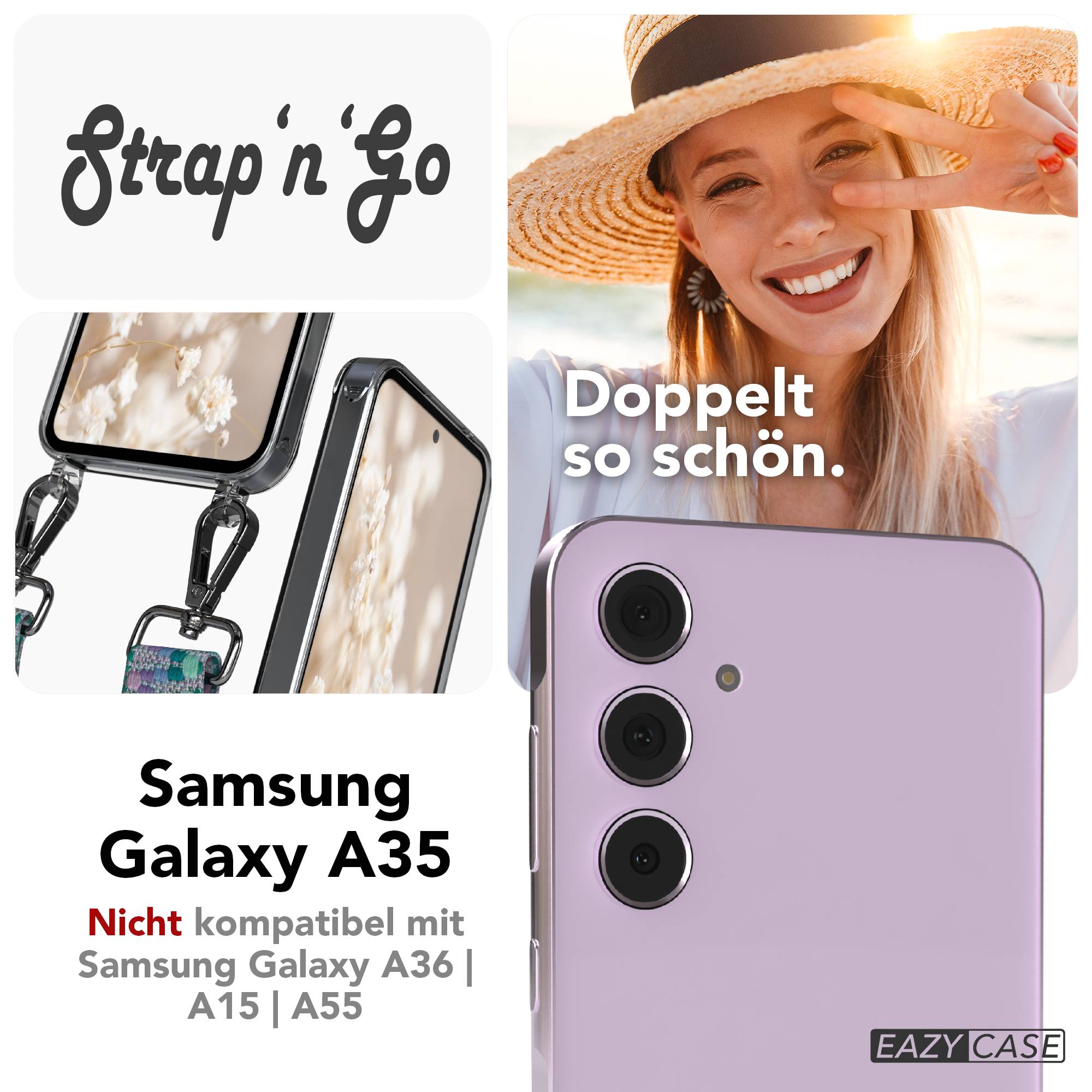 Samsung Galaxy A35 Handykette mit verstellbarem Boho Band zum Umhängen