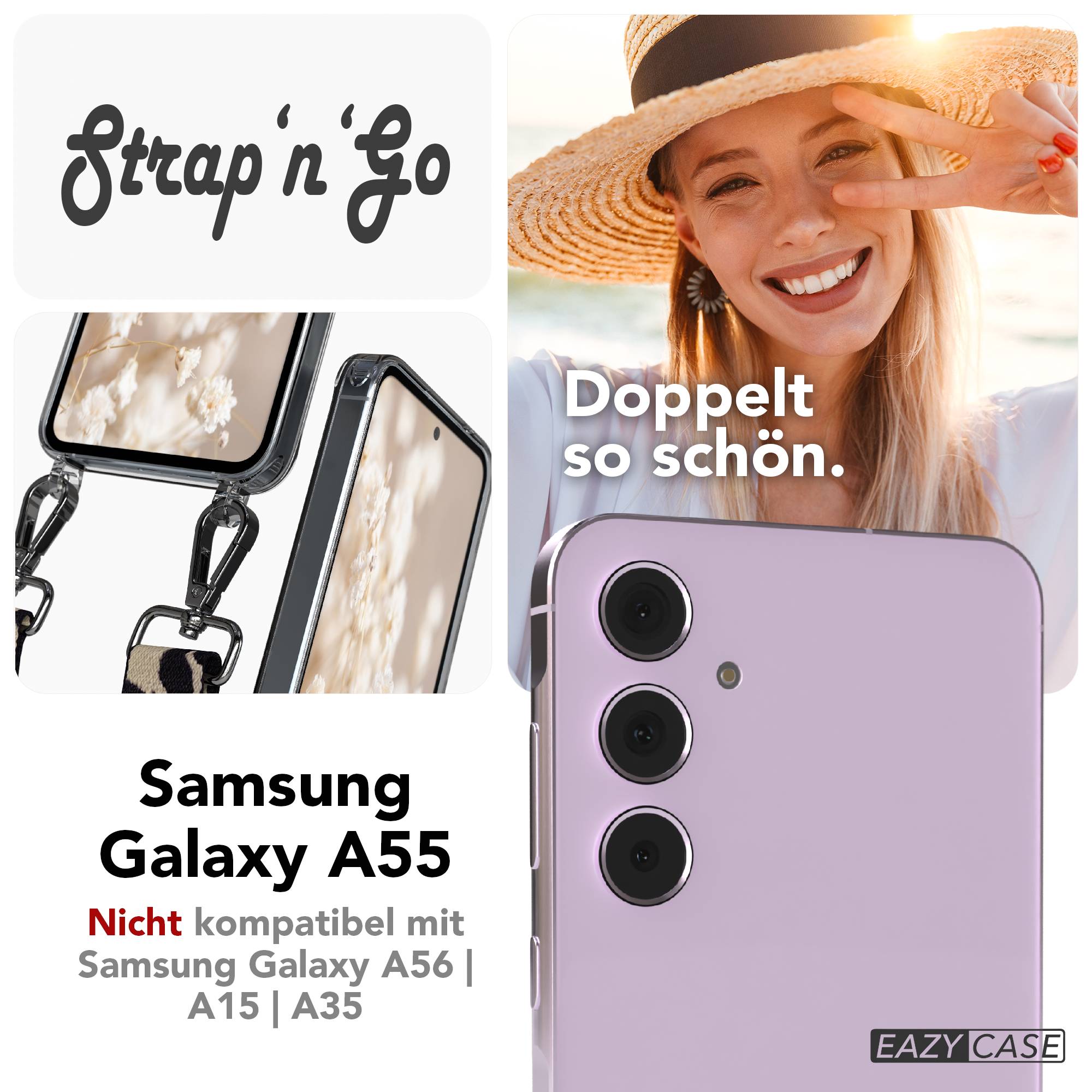 Samsung Galaxy A55 Handykette mit Boho Band und verstellbarem Riemen
