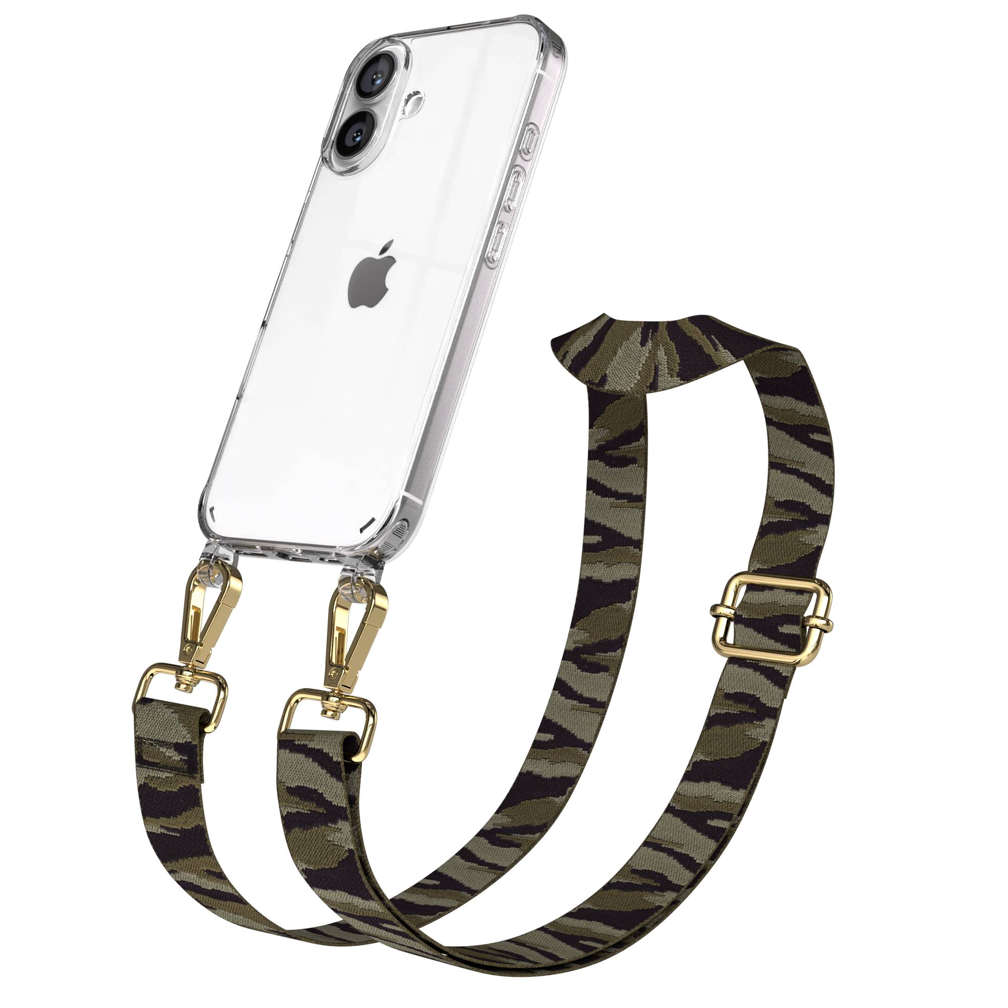 iPhone 16 Handykette mit verstellbarem Boho Band und Metallapplikationen