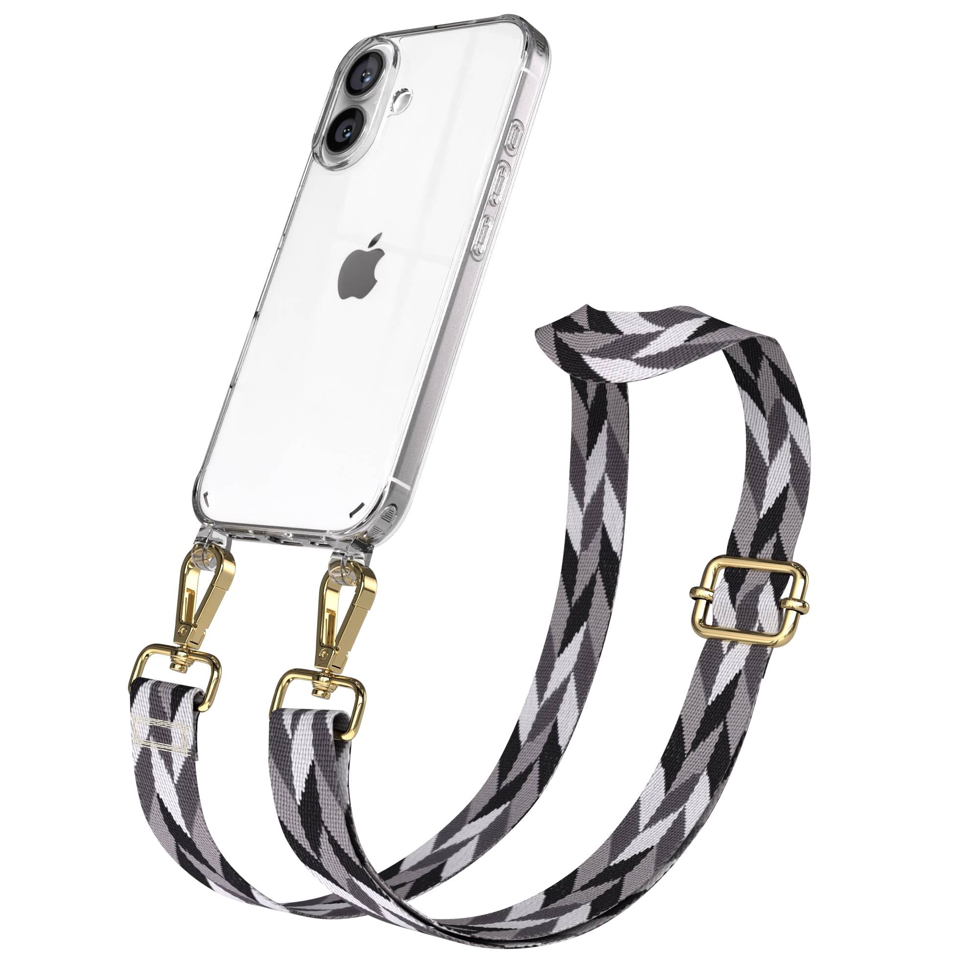 iPhone 16 Handykette mit verstellbarem Boho Band und Metallapplikationen