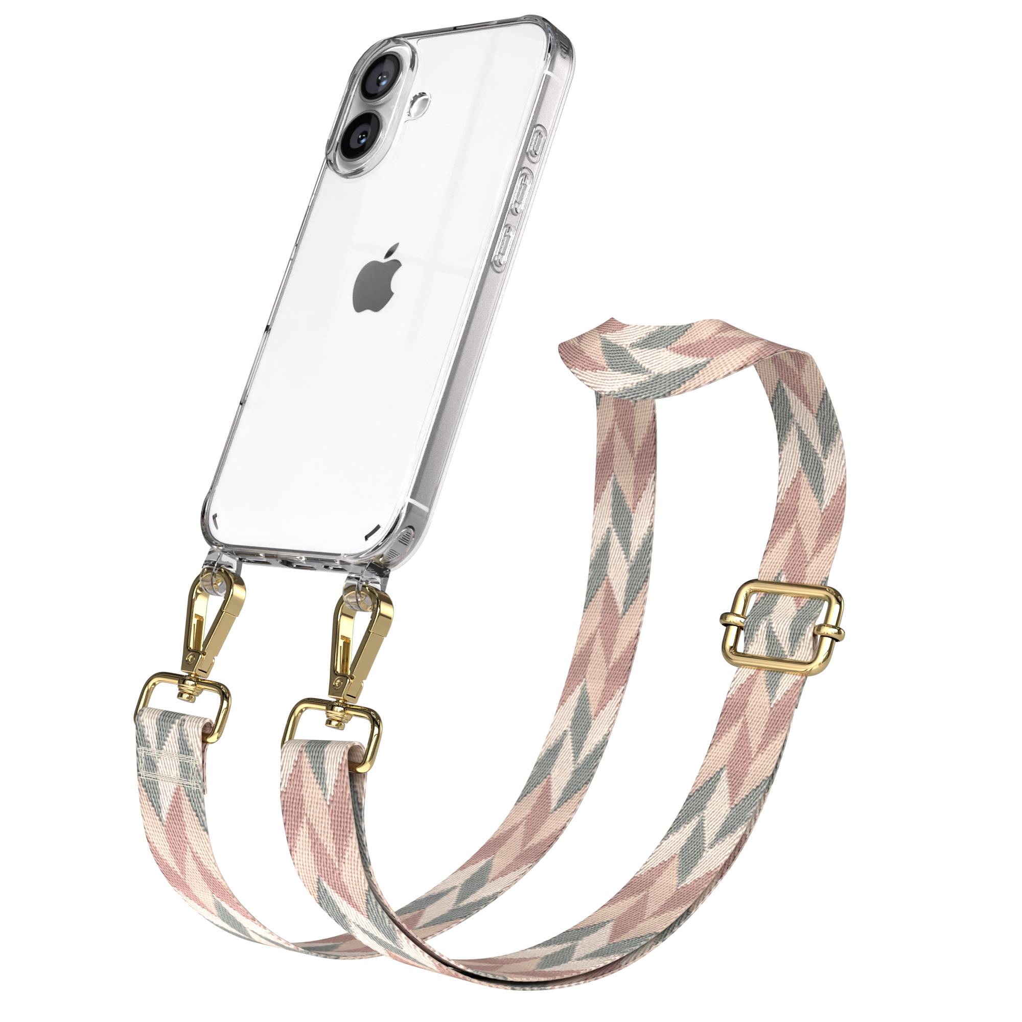 iPhone 16 Handykette mit verstellbarem Boho Band und Metallapplikationen
