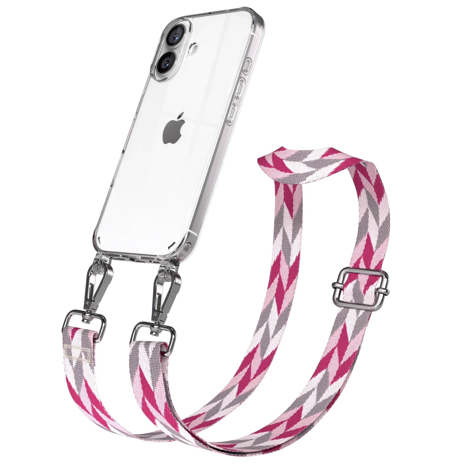 iPhone 16 Handykette mit verstellbarem Boho Band und Metallapplikationen