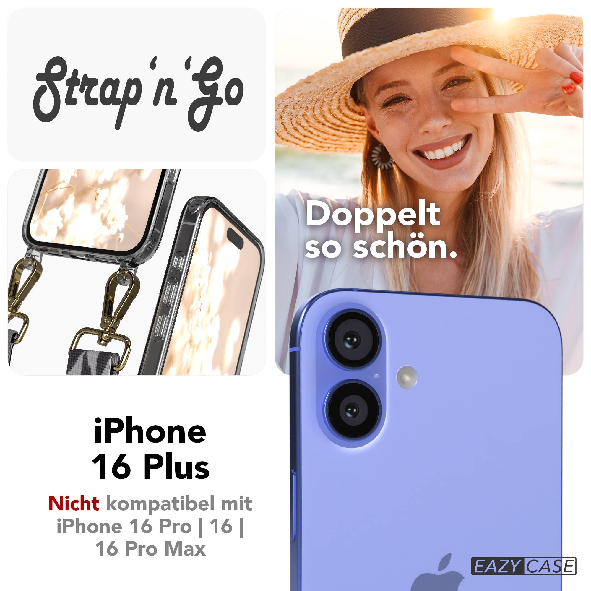 iPhone 16 Plus Handykette mit Boho Band und verstellbarem Trageriemen