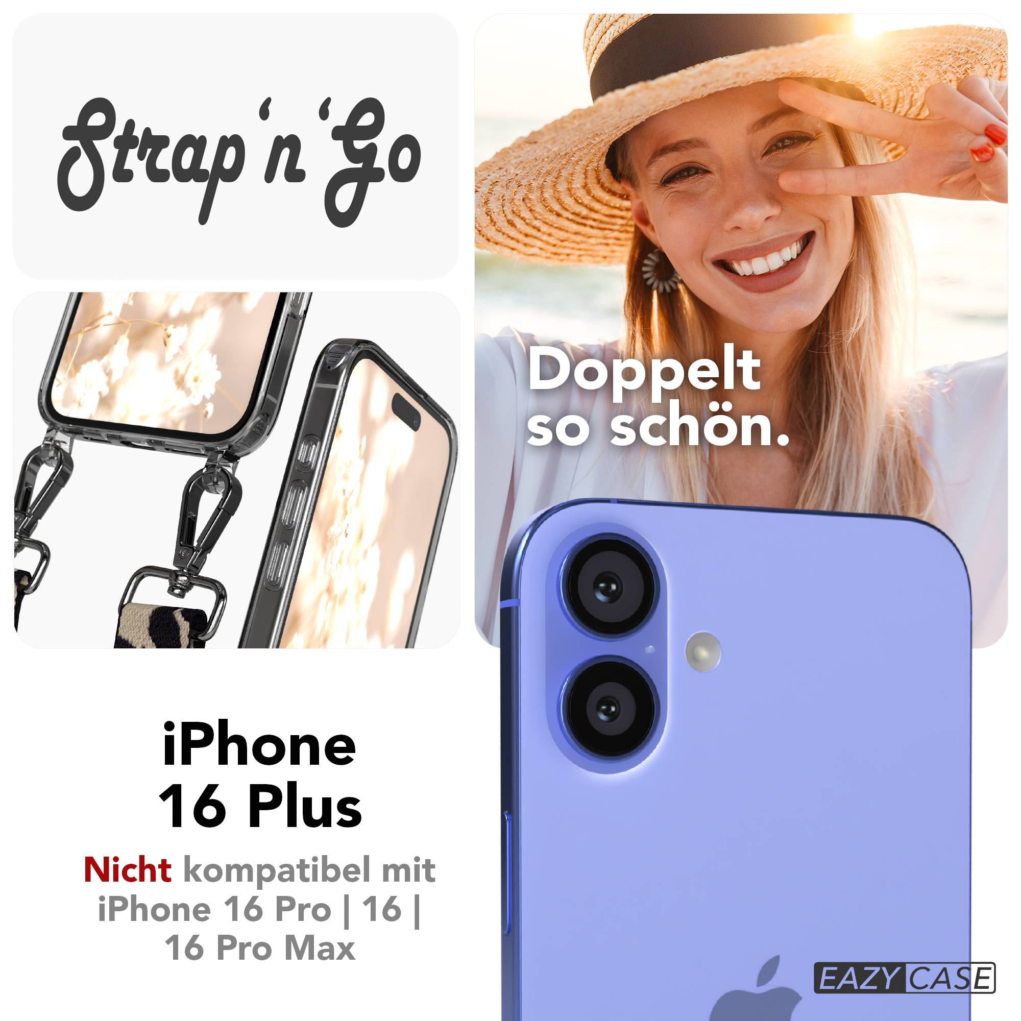 iPhone 16 Plus Handykette mit Boho Band und verstellbarem Trageriemen