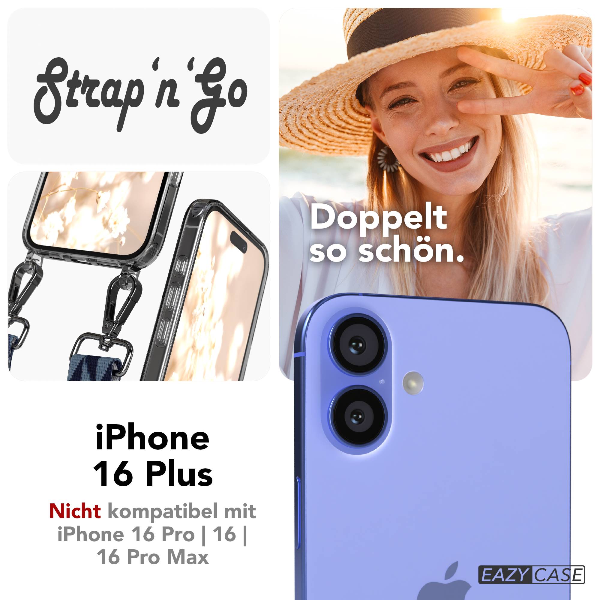 iPhone 16 Plus Handykette mit Boho Band und verstellbarem Trageriemen