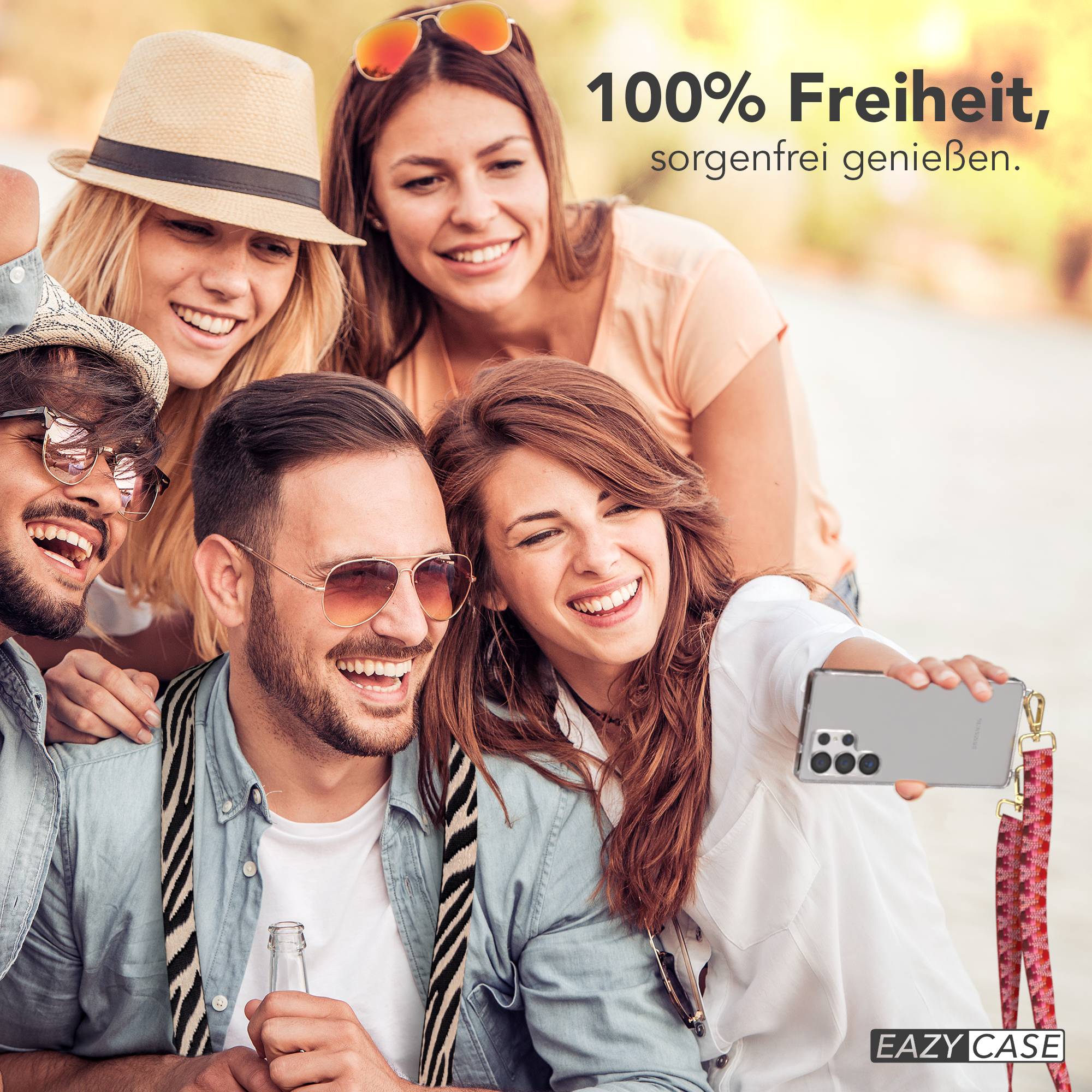Samsung Galaxy S25 Ultra Handykette mit verstellbarem Boho Trageriemen Set #farbe_beere-metallfarbe-gold