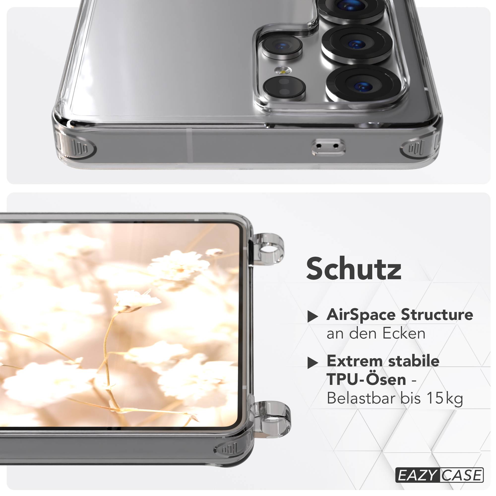 Samsung Galaxy S25 Ultra Handykette mit verstellbarem Boho Trageriemen Set #farbe_beere-metallfarbe-gold