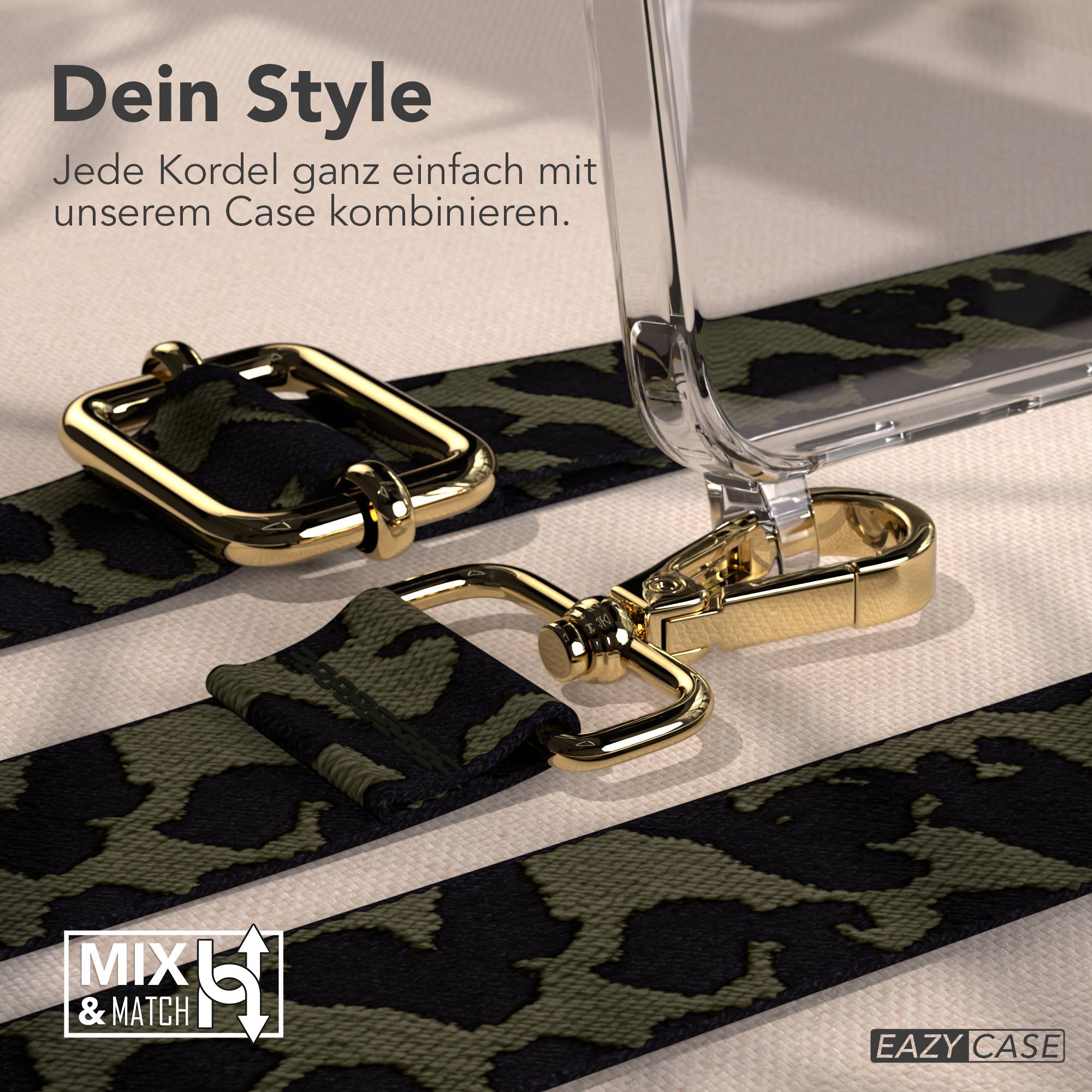 Samsung Galaxy A16 Handykette mit Boho Band verstellbar EAZY CASE #farbe_dunkelgrun-camouflage-metallfarbe-gold