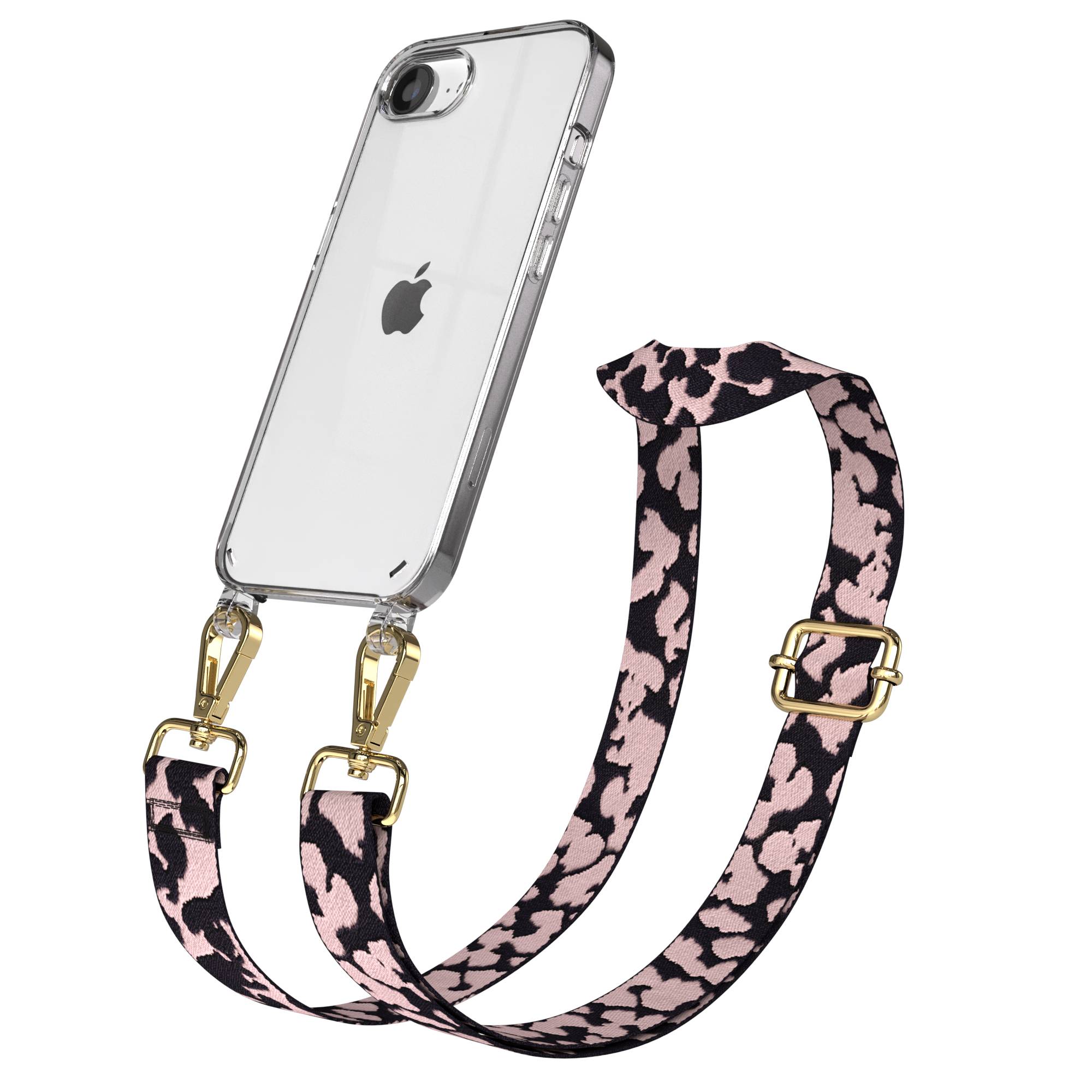 iPhone 16e Handykette mit verstellbarem Boho Band von EAZY CASE #farbe_rosa-camouflage-metallfarbe-gold