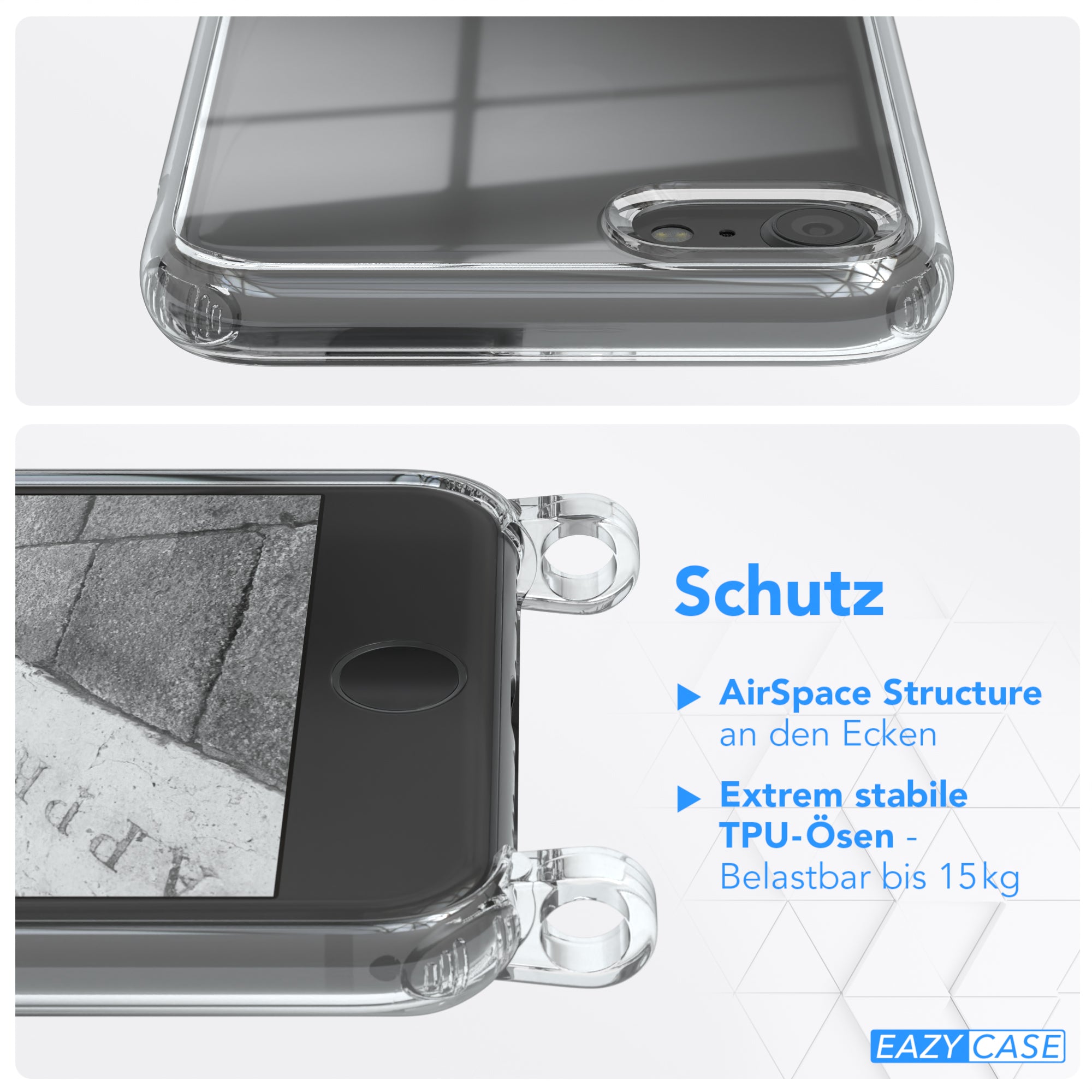 iPhone SE 2022 / 2020 / 8 / 7 transparente Hülle + Kordel