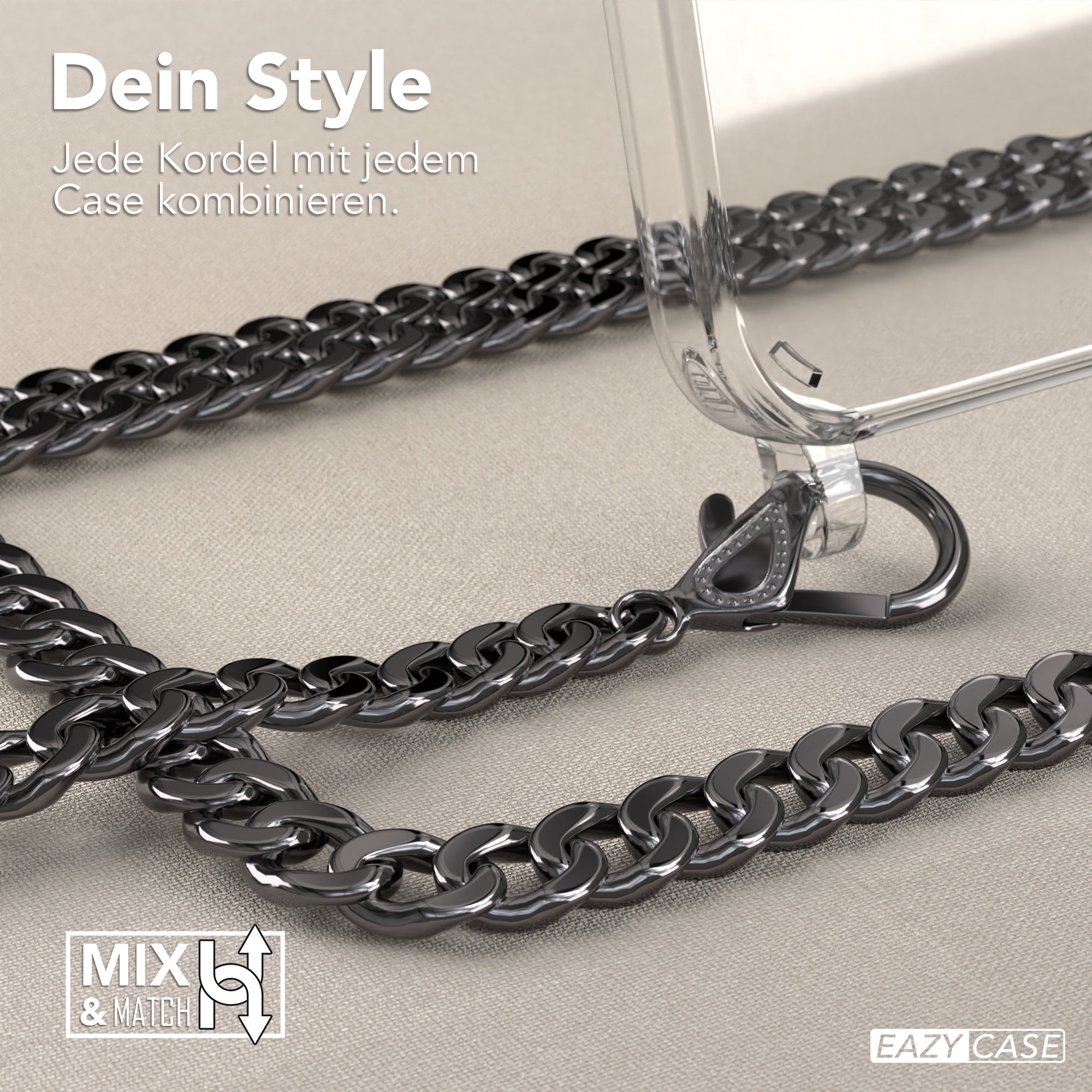 Galaxy S23 Hülle mit Metallkette + Schwarze Kordel