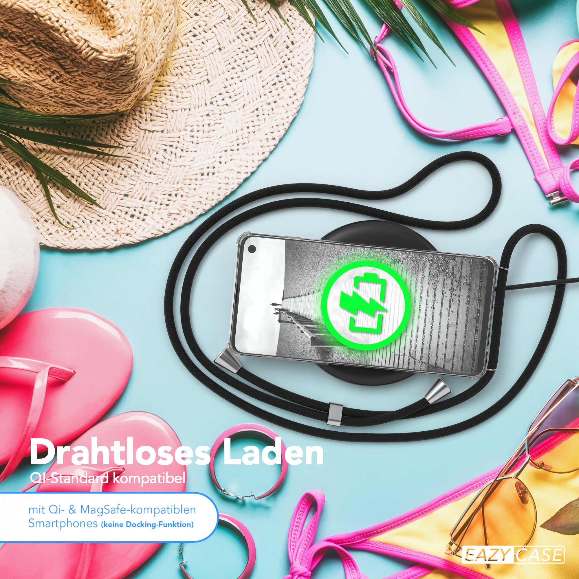 Galaxy S10 Hülle mit Metallkette + Schwarze Kordel