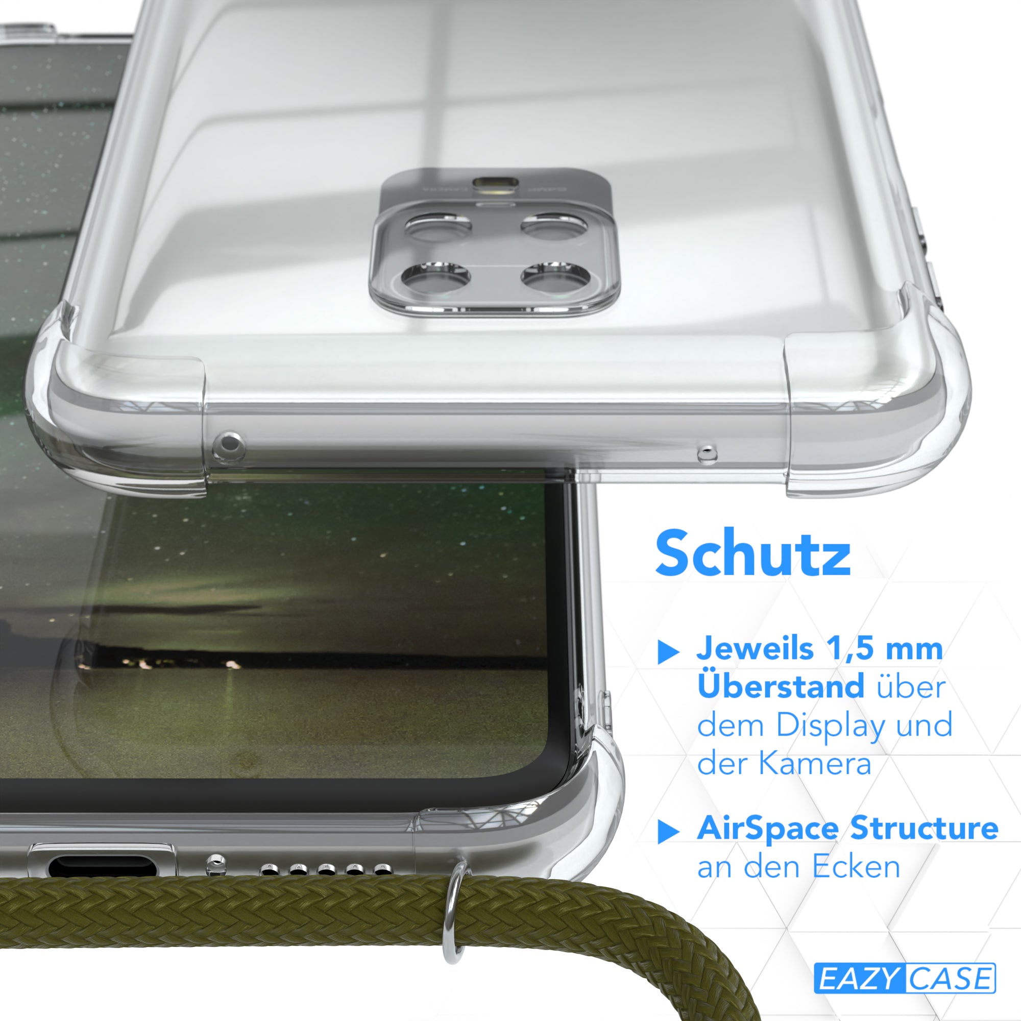 Xiaomi Redmi Note 9S / 9 Pro / 9 Pro Max transparente Hülle + Kordel