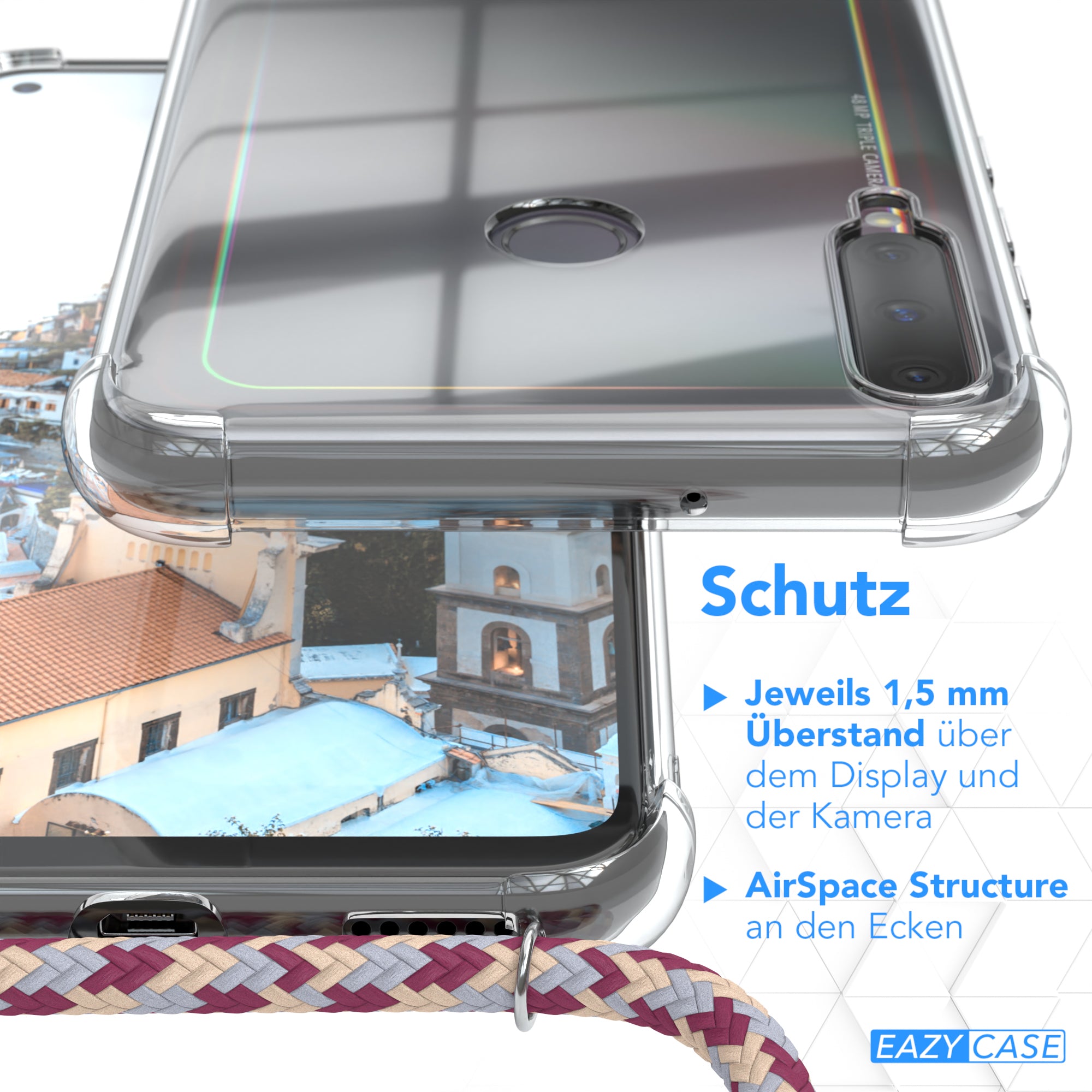 Huawei P40 Lite E transparente Hülle + Kordel