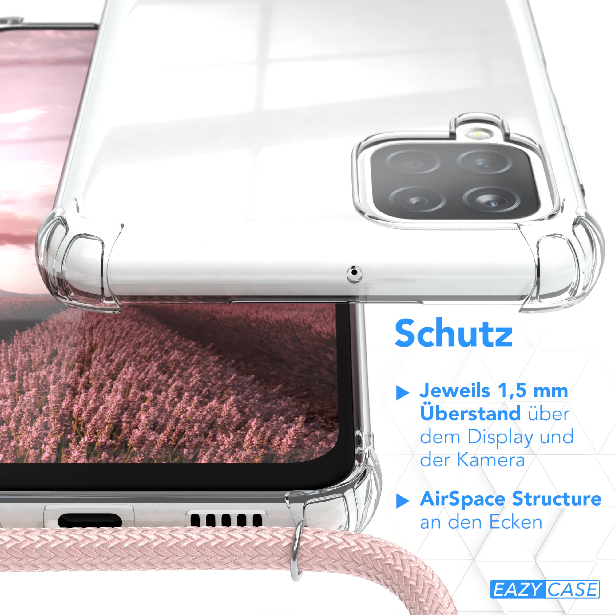 Galaxy A12 transparente Hülle + Kordel