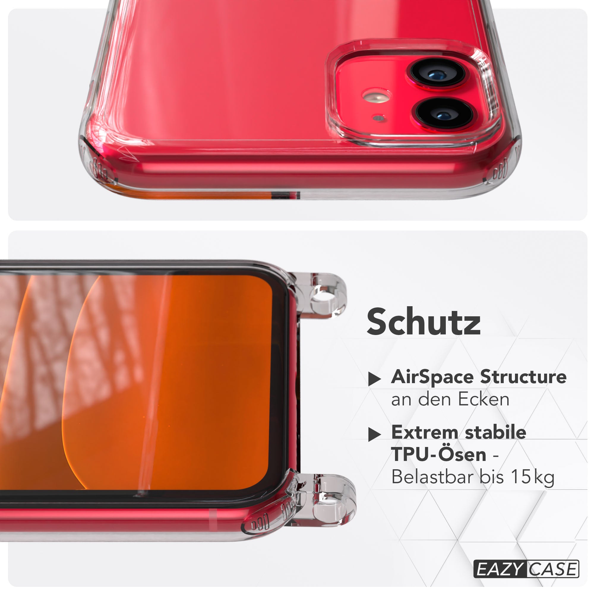 iPhone 11 Schutzhülle mit Befestigungsösen für Handyketten transparent