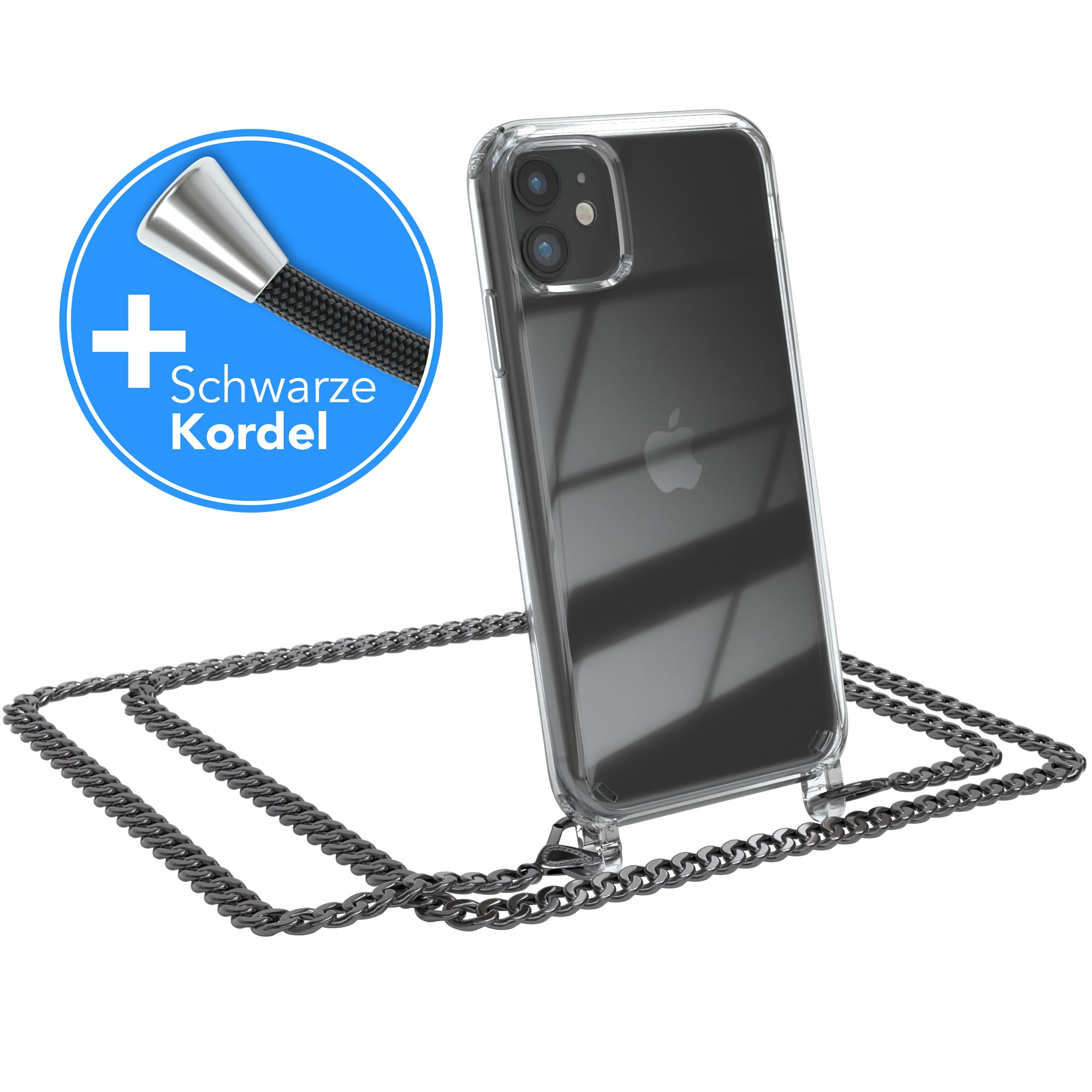 iPhone 11 Hülle mit Metallkette + Schwarze Kordel