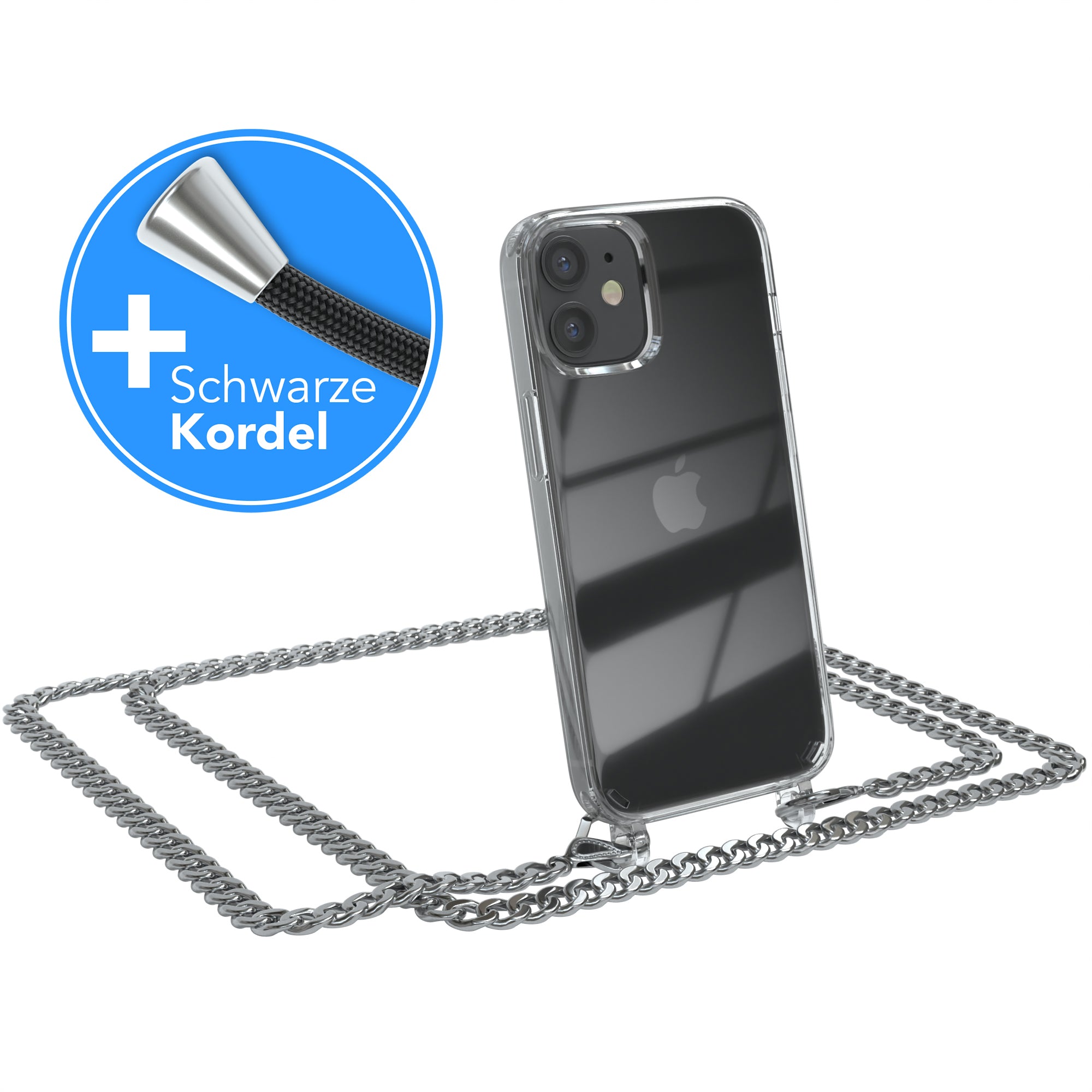 iPhone 12 Mini Hülle mit Metallkette + Schwarze Kordel