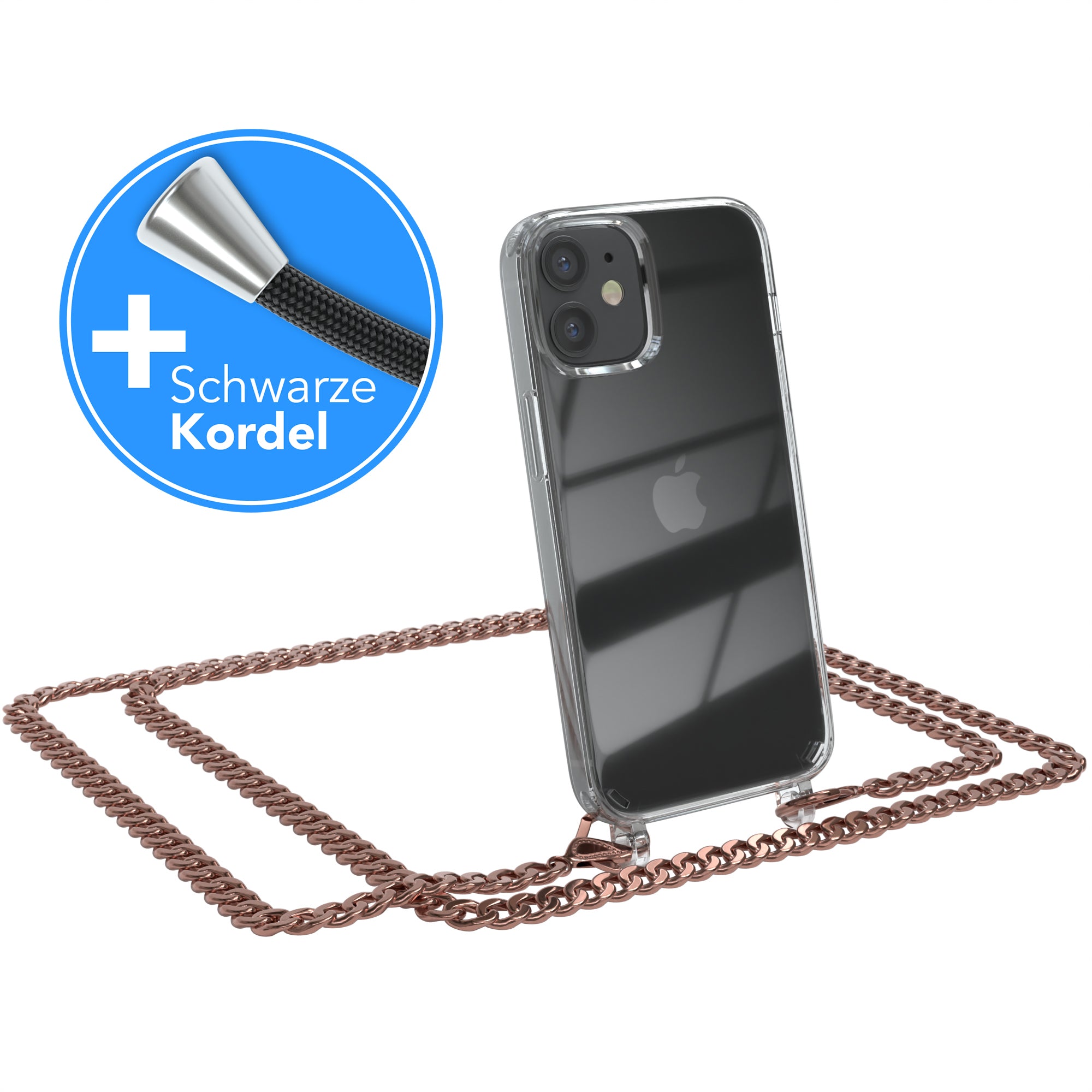 iPhone 12 Mini Hülle mit Metallkette + Schwarze Kordel