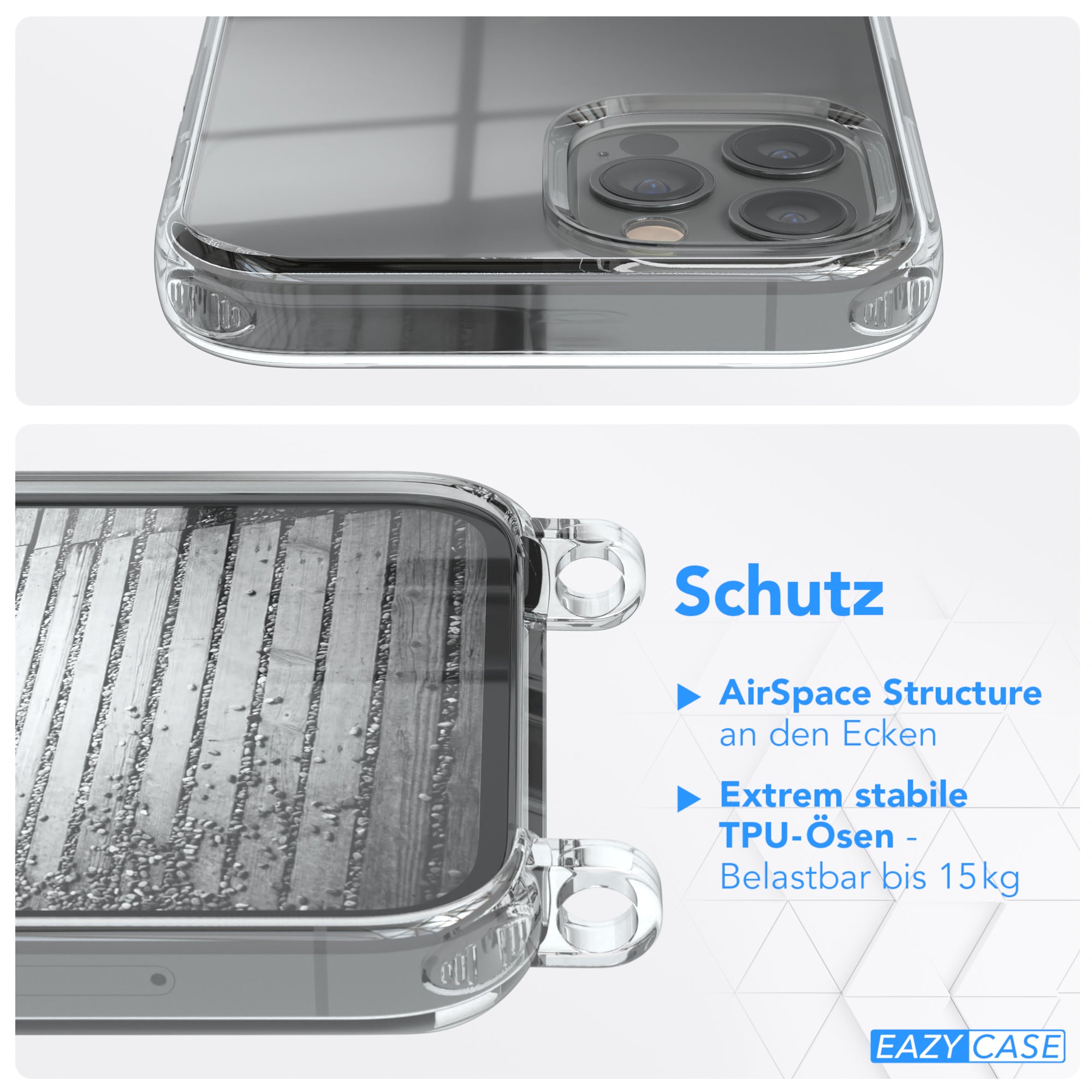 iPhone 12 / 12 Pro Hülle mit Metallkette + Schwarze Kordel
