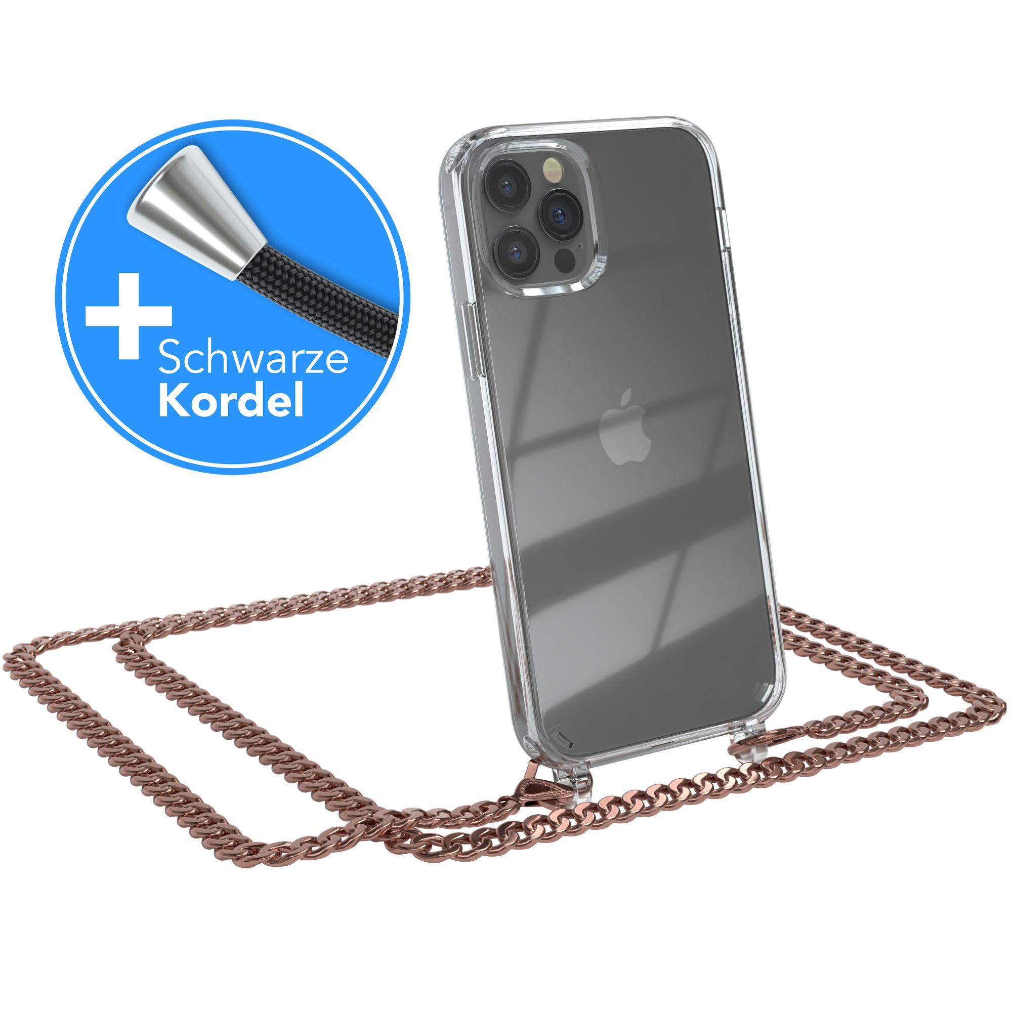 iPhone 12 / 12 Pro Hülle mit Metallkette + Schwarze Kordel