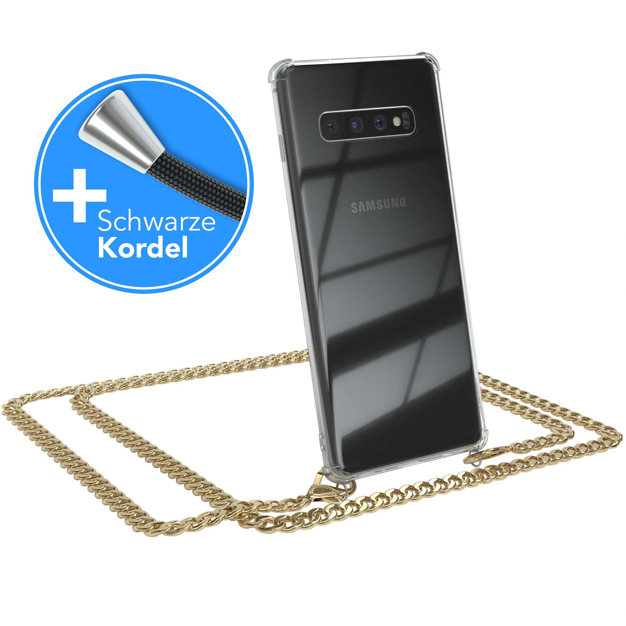 Galaxy S10 Plus Hülle mit Metallkette + Schwarze Kordel