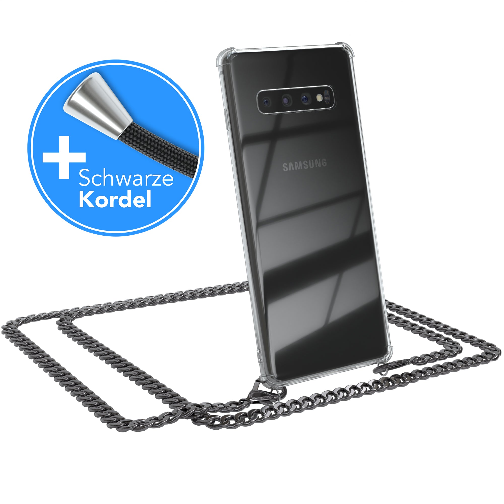Galaxy S10 Plus Hülle mit Metallkette + Schwarze Kordel