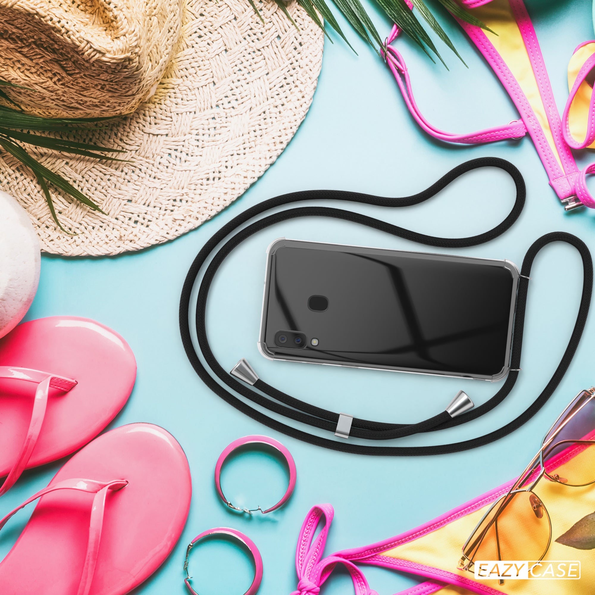 Galaxy A40 Hülle mit Metallkette + Schwarze Kordel