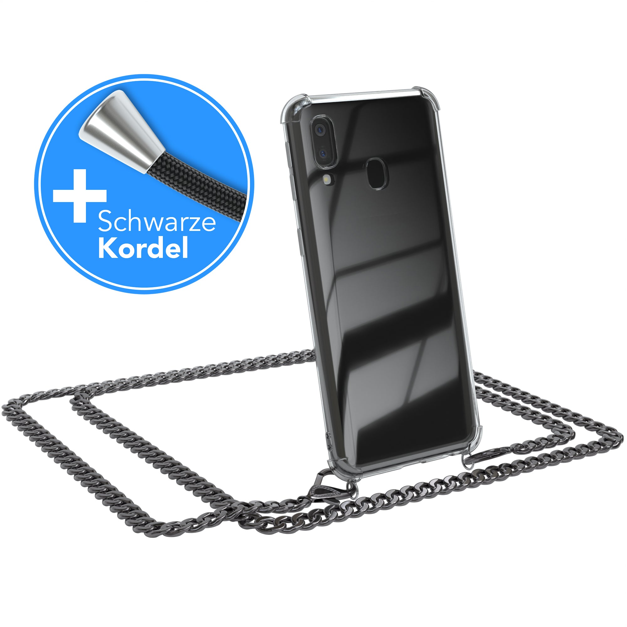 Galaxy A40 Hülle mit Metallkette + Schwarze Kordel