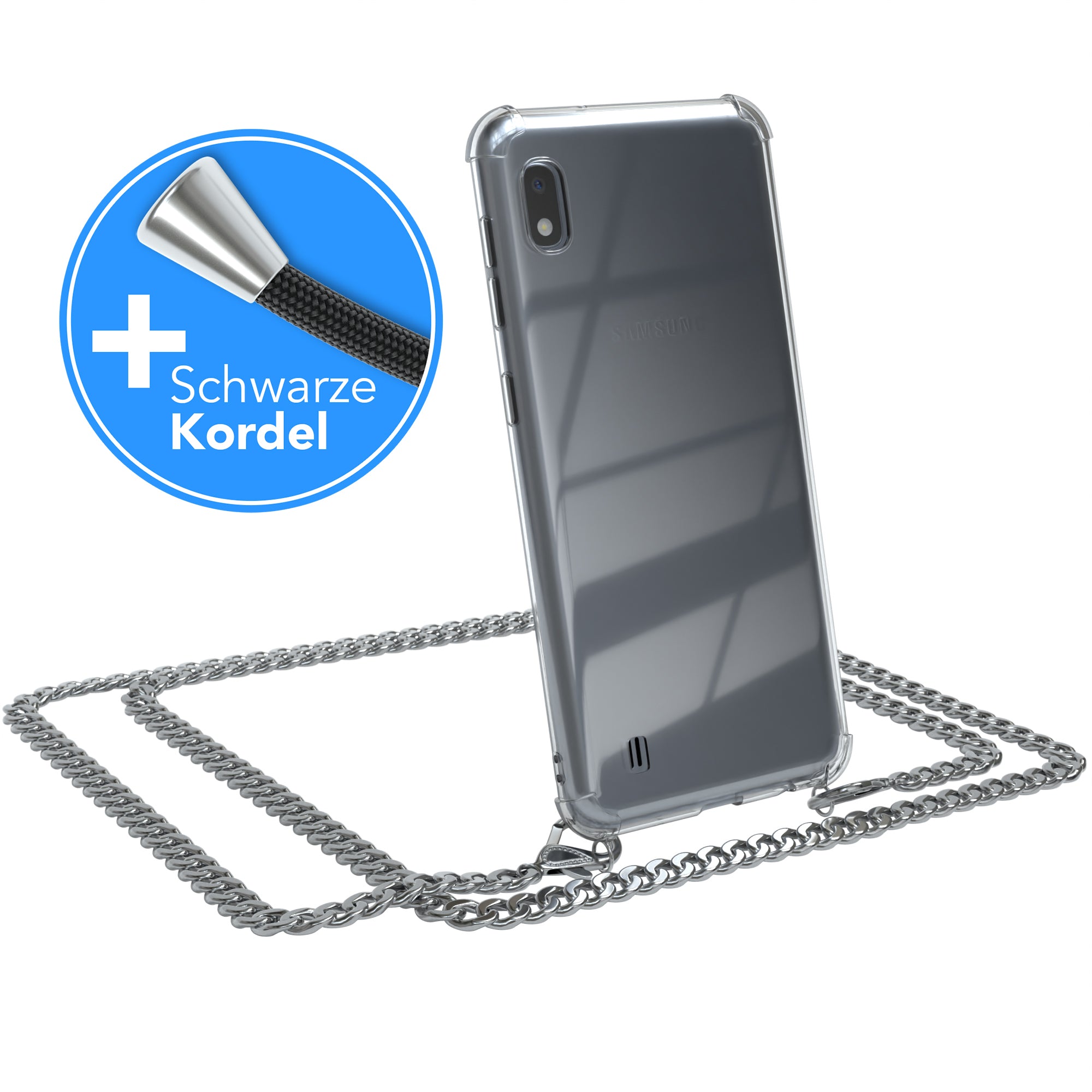 Galaxy A10 Hülle mit Metallkette + Schwarze Kordel