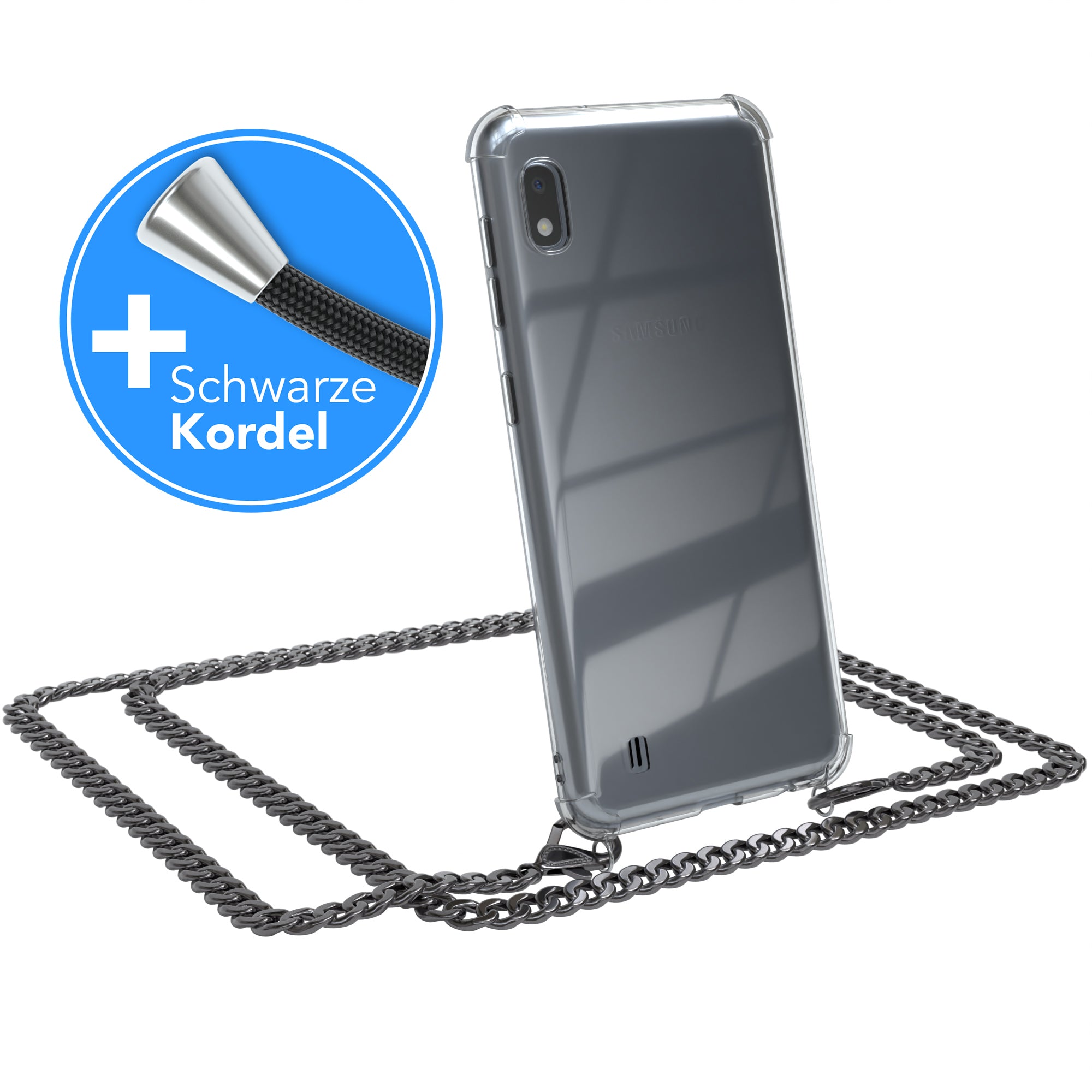 Galaxy A10 Hülle mit Metallkette + Schwarze Kordel