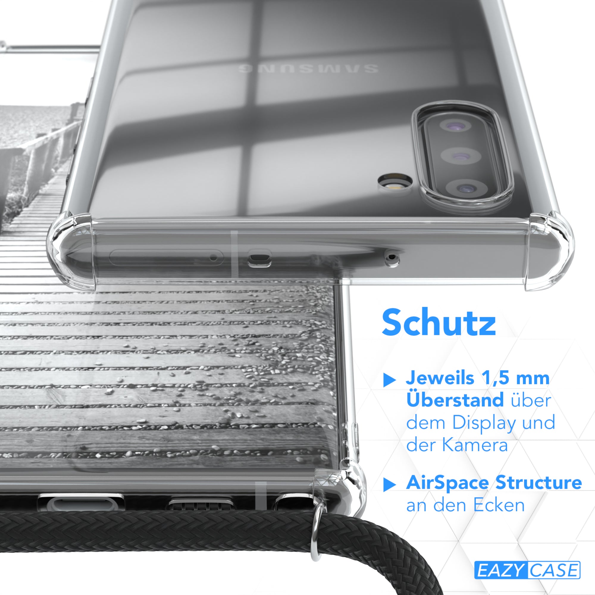 Galaxy Note 10 Hülle mit Metallkette + Schwarze Kordel
