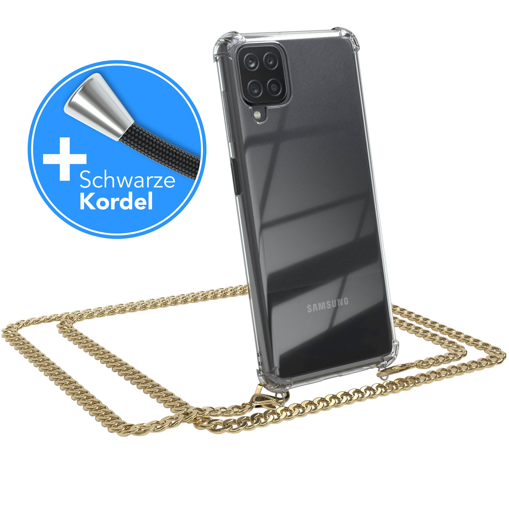 Galaxy A12 Hülle mit Metallkette + Schwarze Kordel