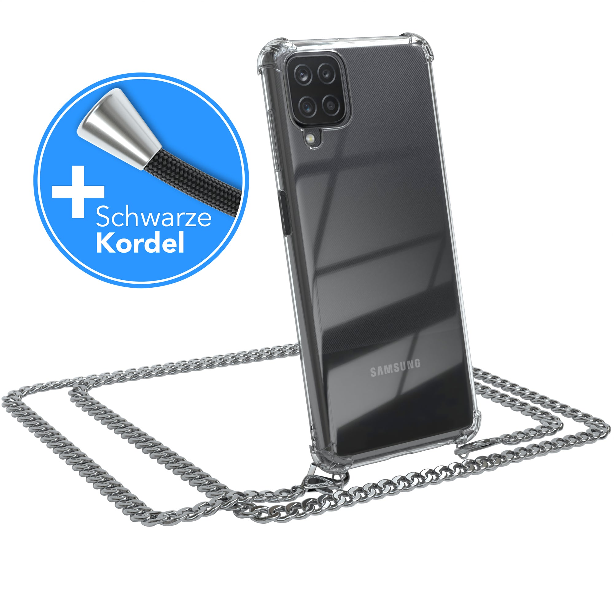 Galaxy A12 Hülle mit Metallkette + Schwarze Kordel