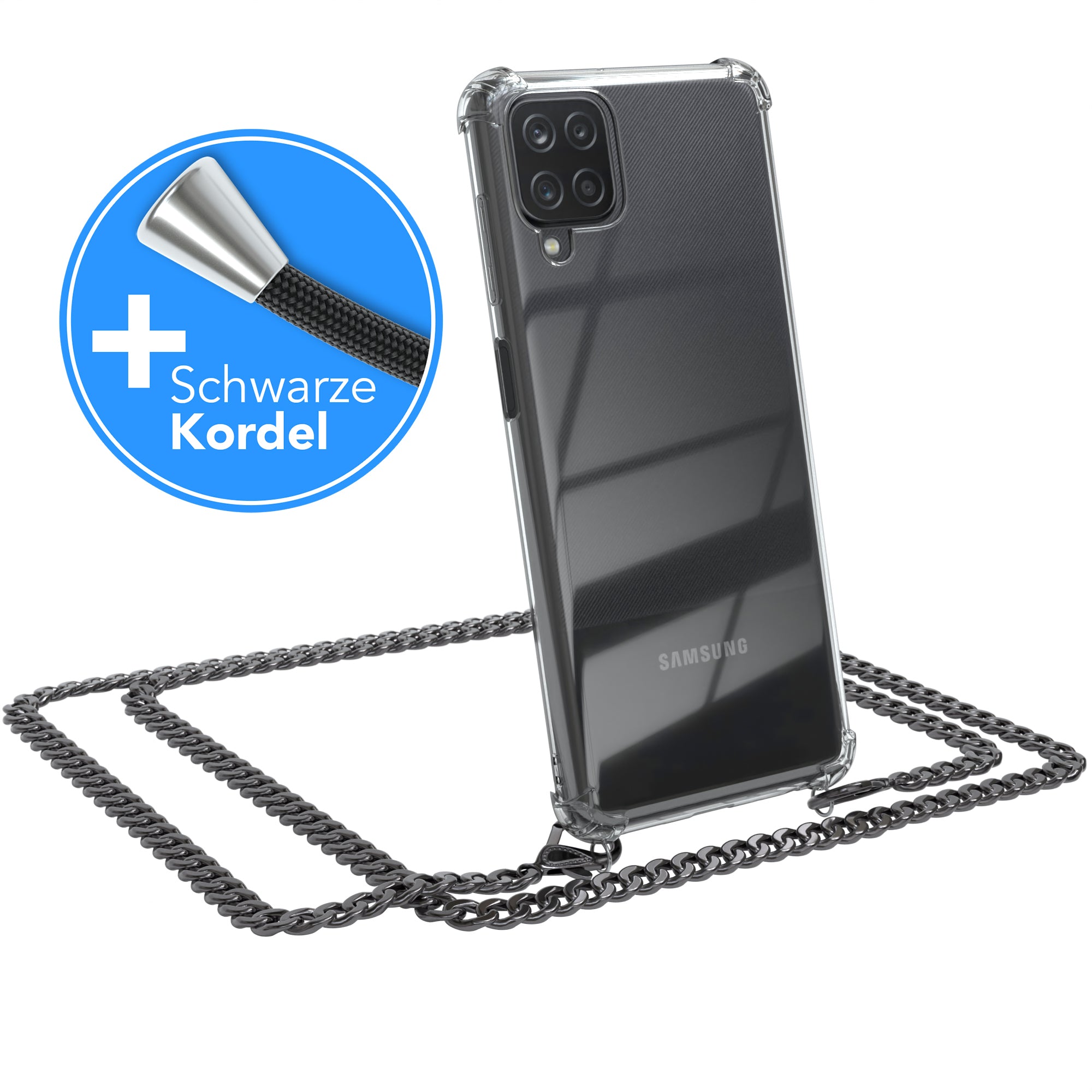 Galaxy A12 Hülle mit Metallkette + Schwarze Kordel