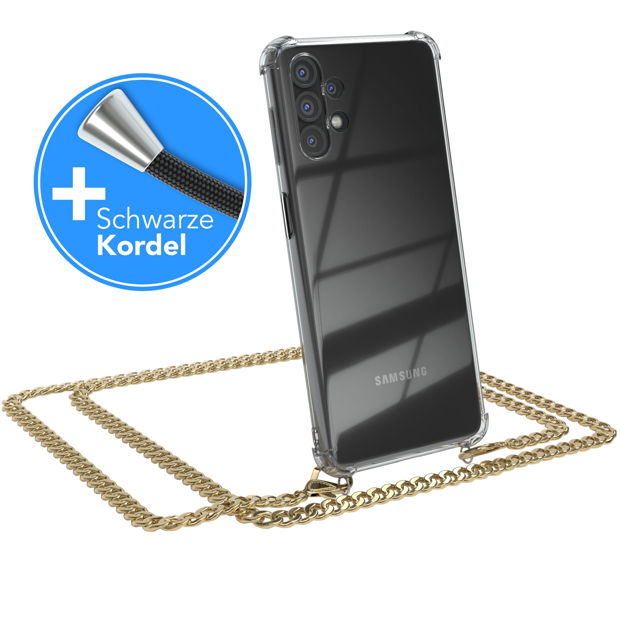 Galaxy A32 5G Hülle mit Metallkette + Schwarze Kordel