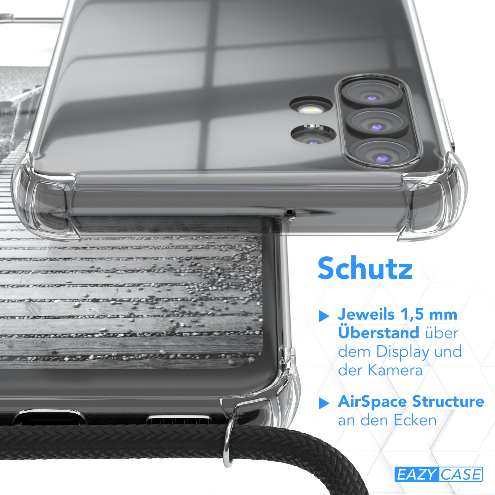 Galaxy A32 5G Hülle mit Metallkette + Schwarze Kordel