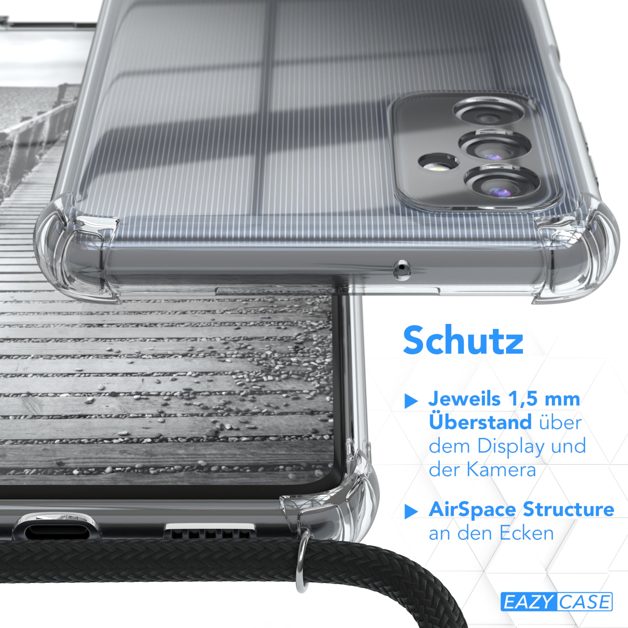 Galaxy M52 5G Hülle mit Metallkette + Schwarze Kordel