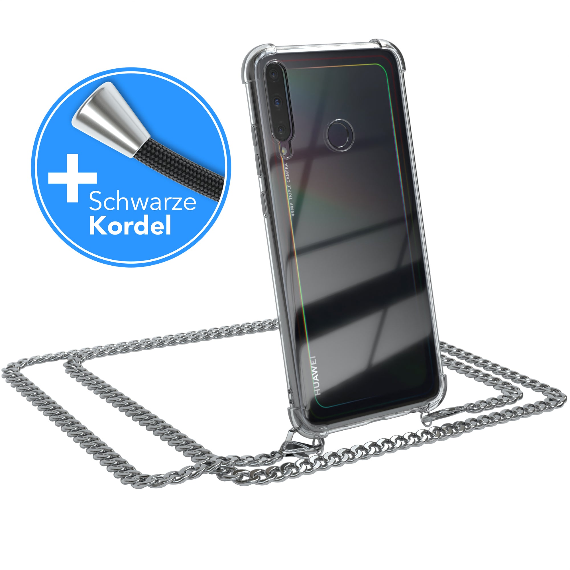 Huawei P40 Lite E Handykette mit Metallkette und TPU Hülle