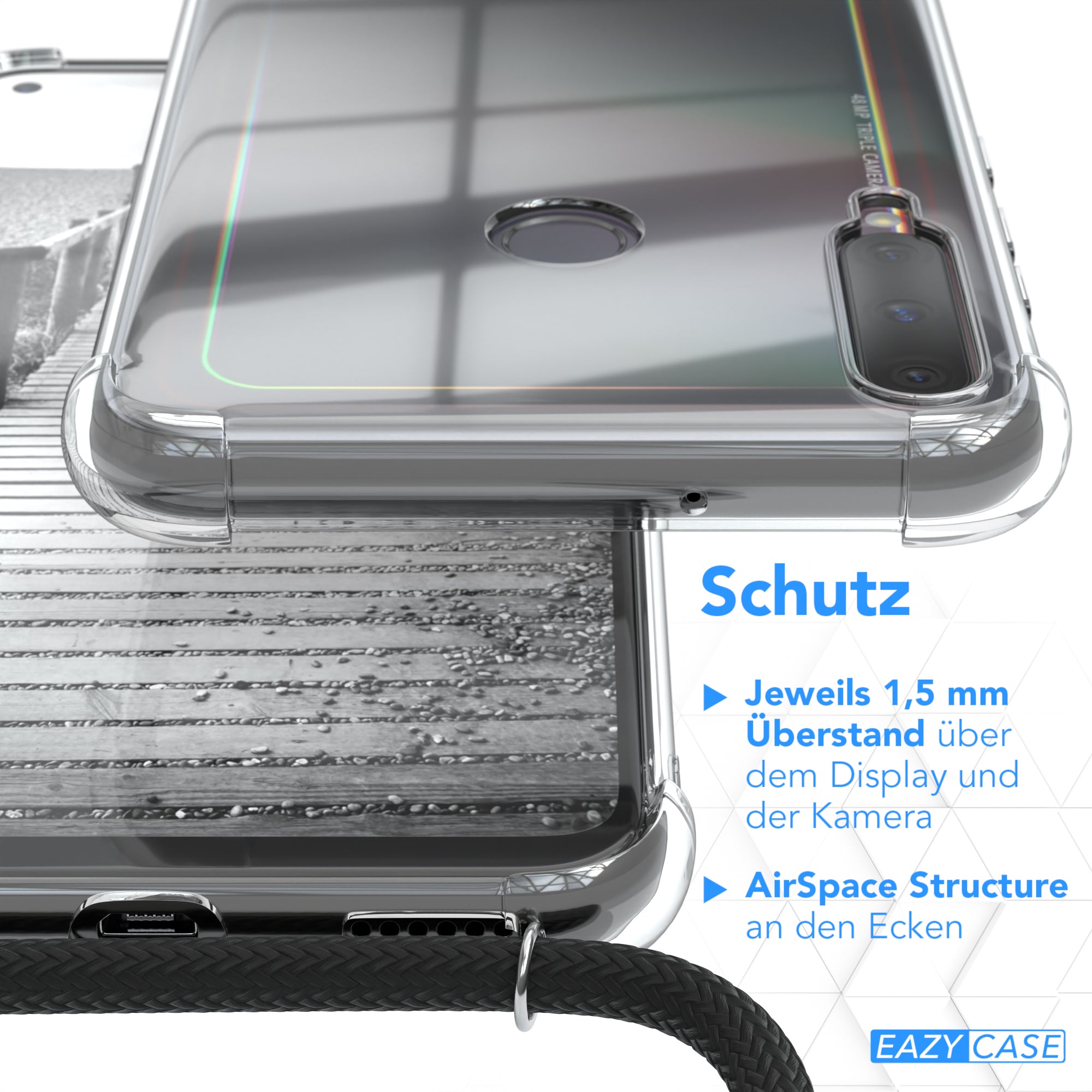 Huawei P40 Lite E Handykette mit Metallkette und TPU Hülle