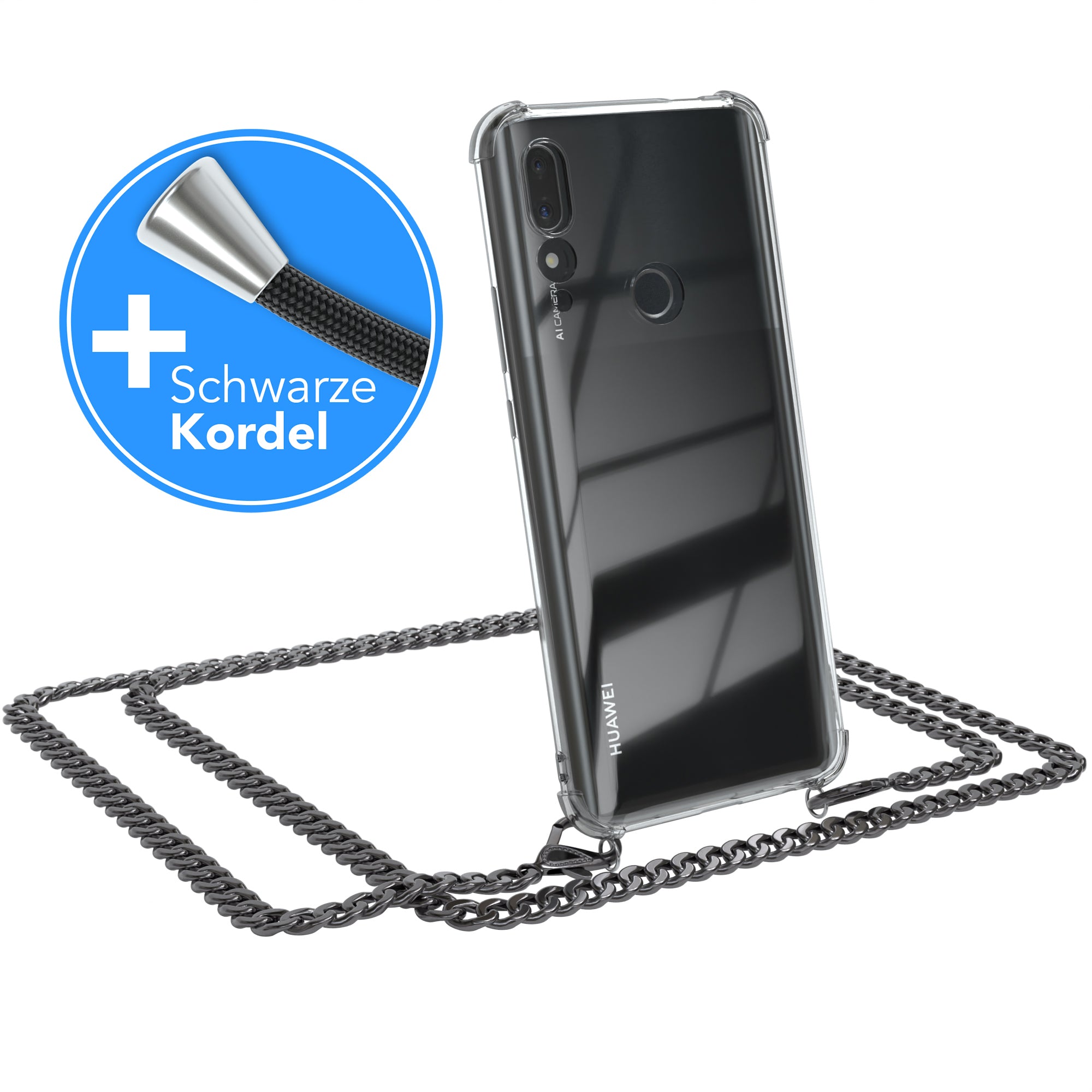 Huawei P Smart Z / Y9 Prime (2019) Hülle mit Metallkette + Schwarze Kordel